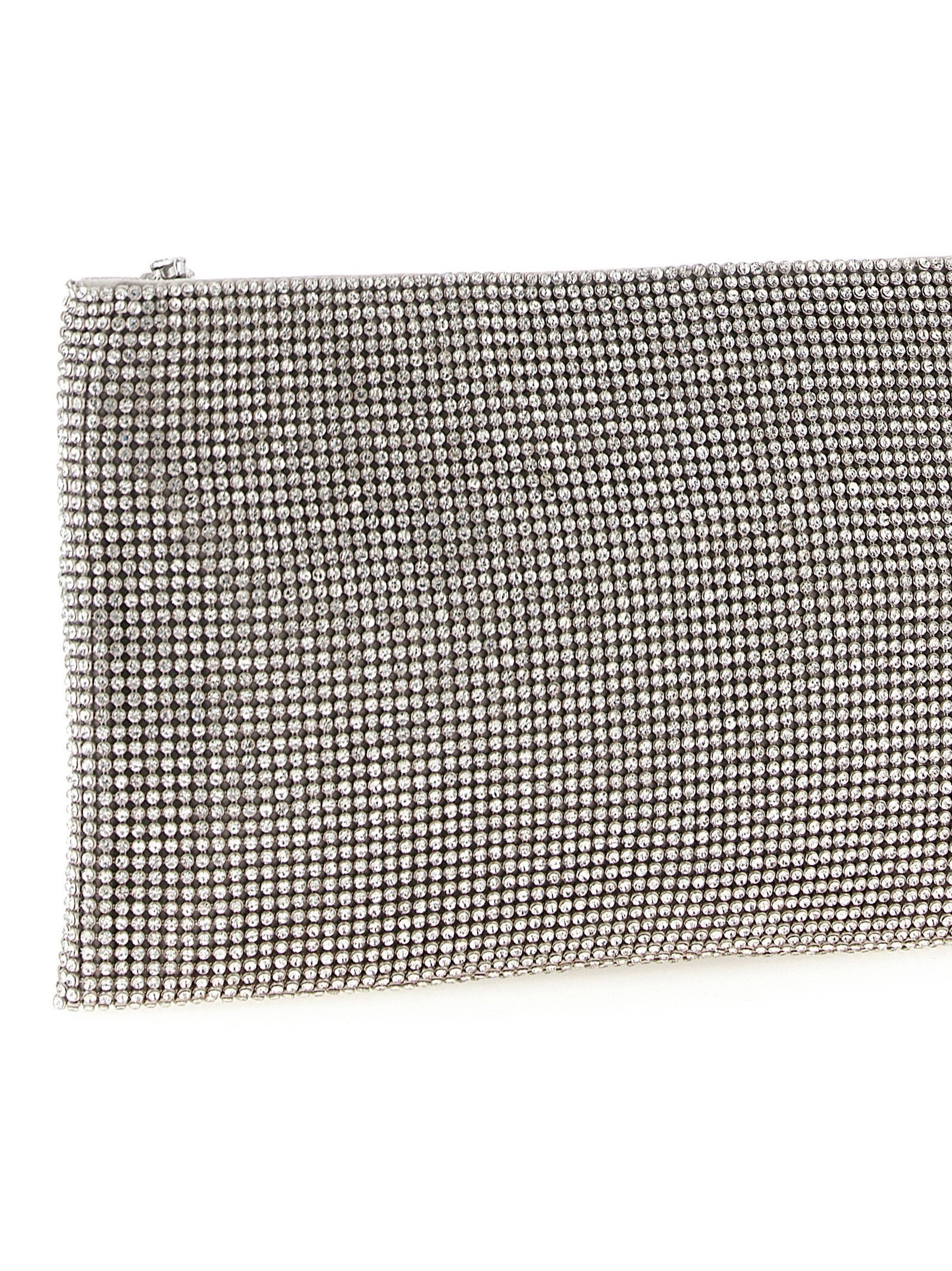 Benedetta Bruzziches Crystal-Embellished Mesh Clutch — Silver, view 3