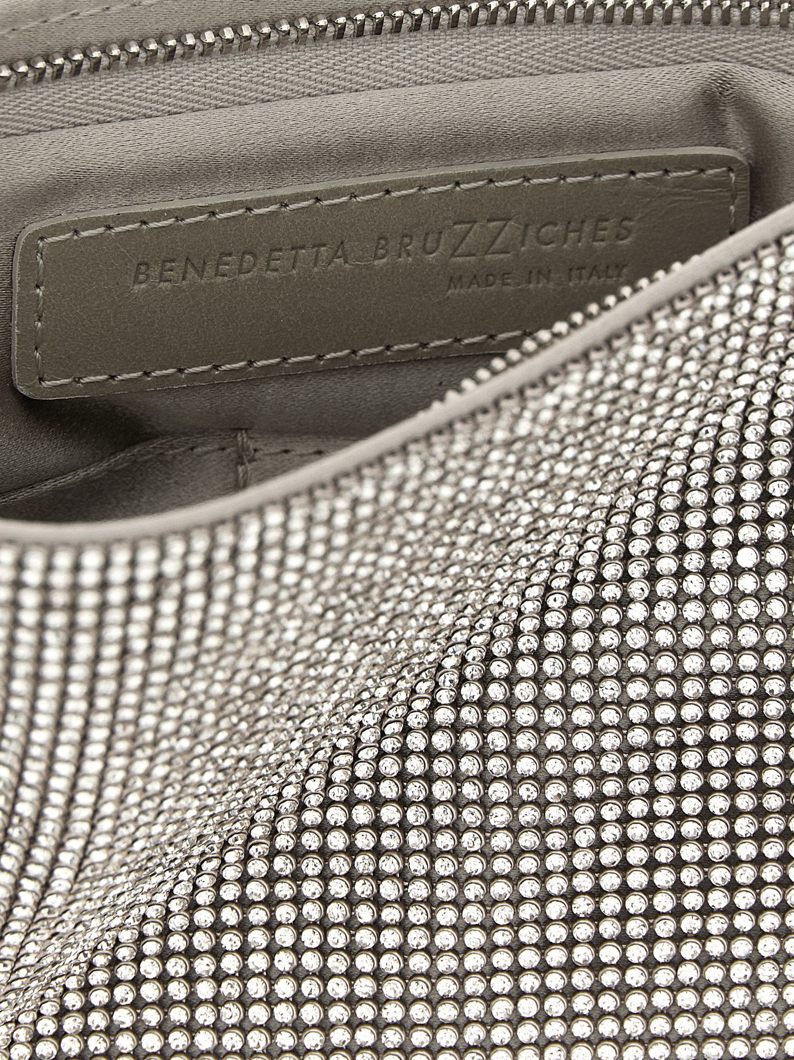 Benedetta Bruzziches Crystal-Embellished Mesh Clutch — Silver, view 4