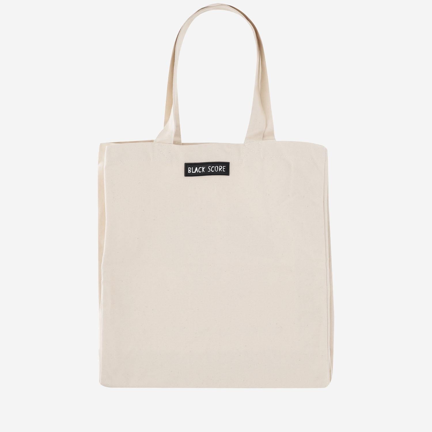 Black Score Abstract Graphic Print Tote Bag — White, view 2