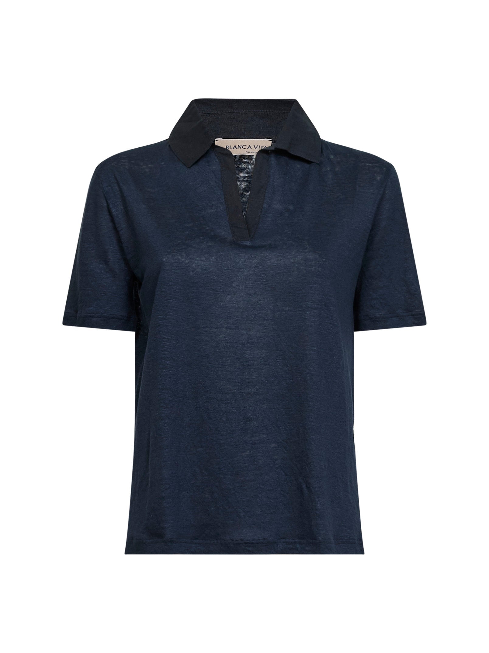 Blanca Vita Linen Polo Shirt — Blue by Blanca Vita