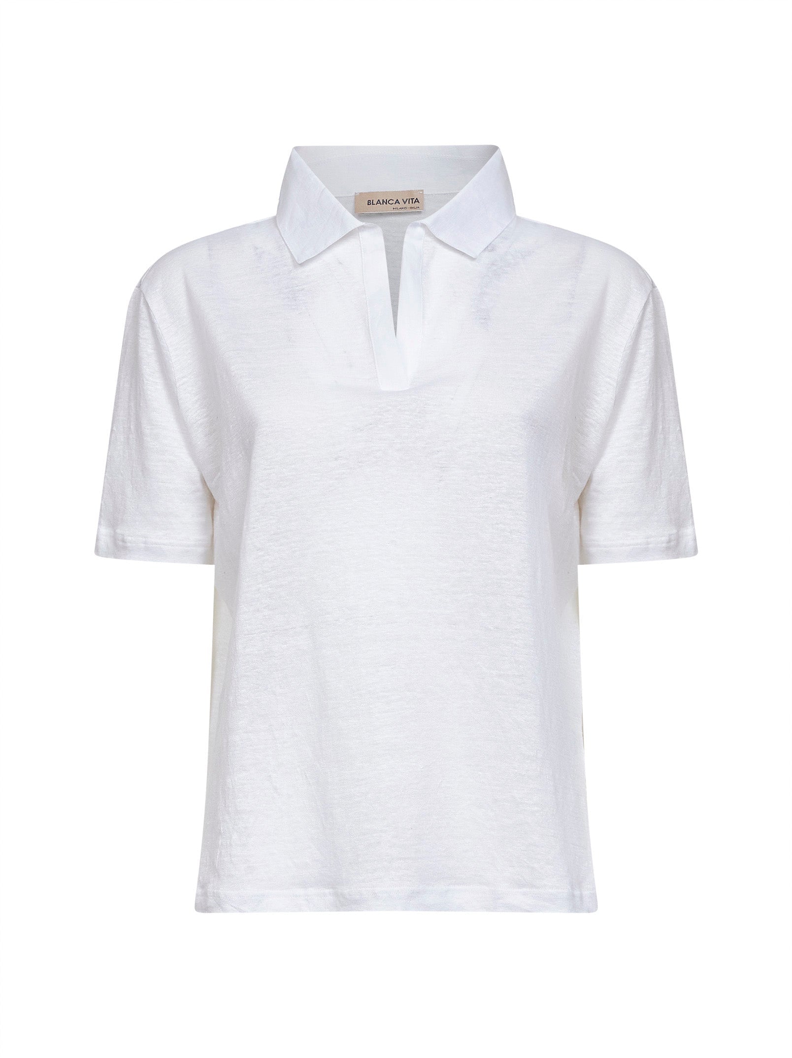Blanca Vita Linen Polo Shirt — White by Blanca Vita
