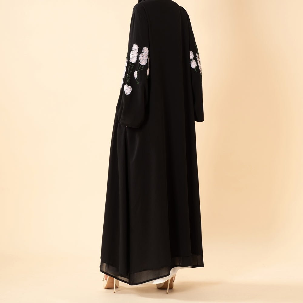 Luxury Floral Embroidered Double-Layer Chiffon Open Abaya(MOA308), view 5