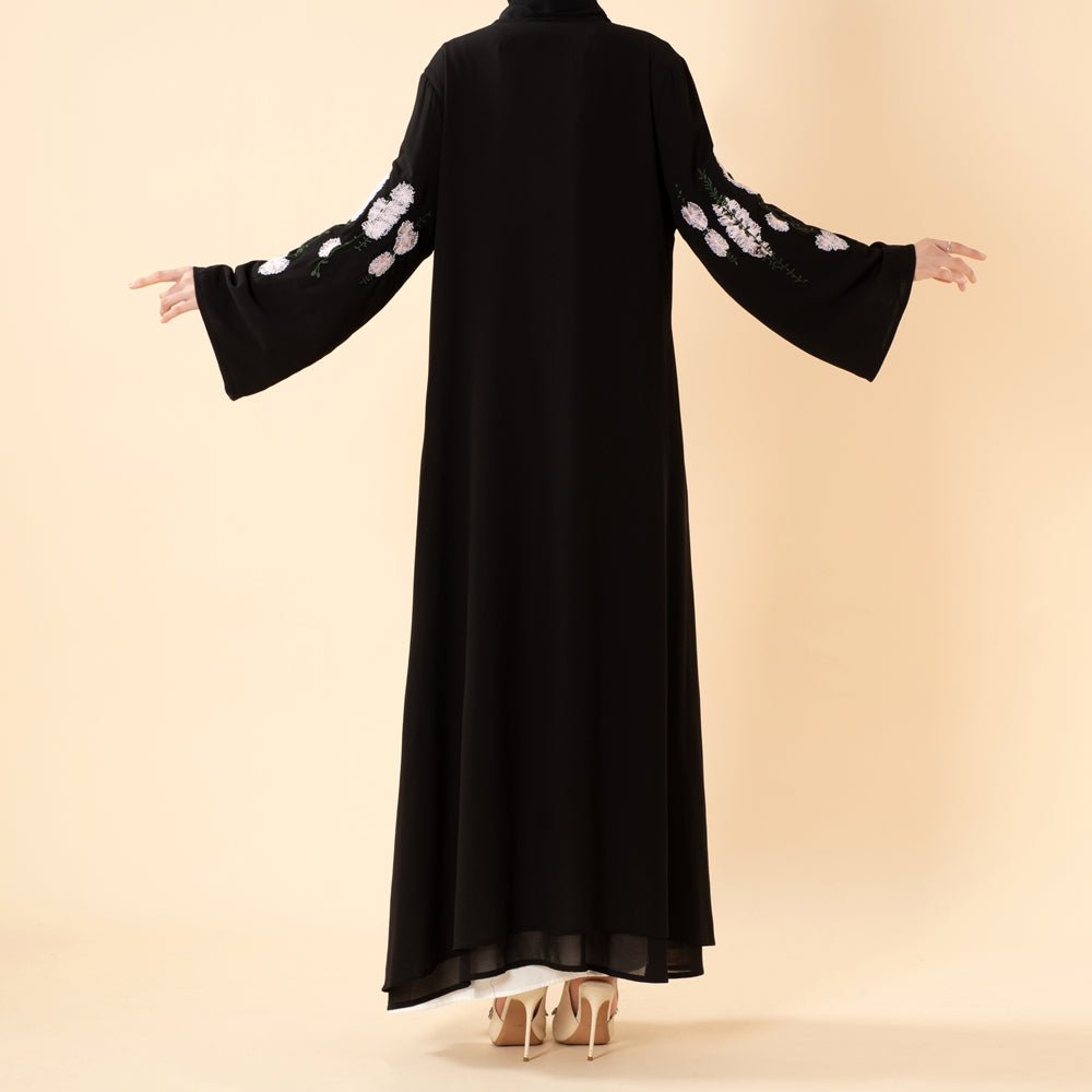 Luxury Floral Embroidered Double-Layer Chiffon Open Abaya(MOA308), view 6