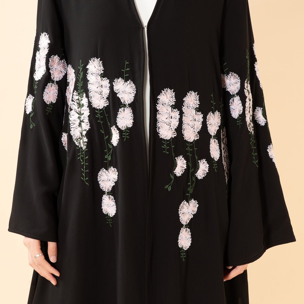 Luxury Floral Embroidered Double-Layer Chiffon Open Abaya(MOA308), view 8
