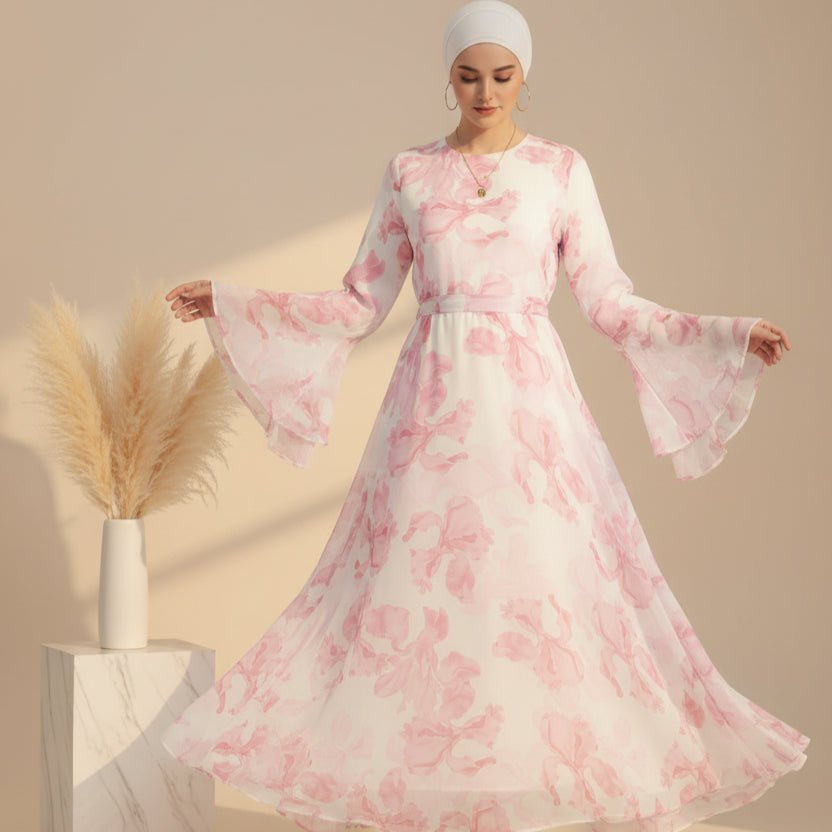 Blossom Printed Chiffon Abaya, view 2