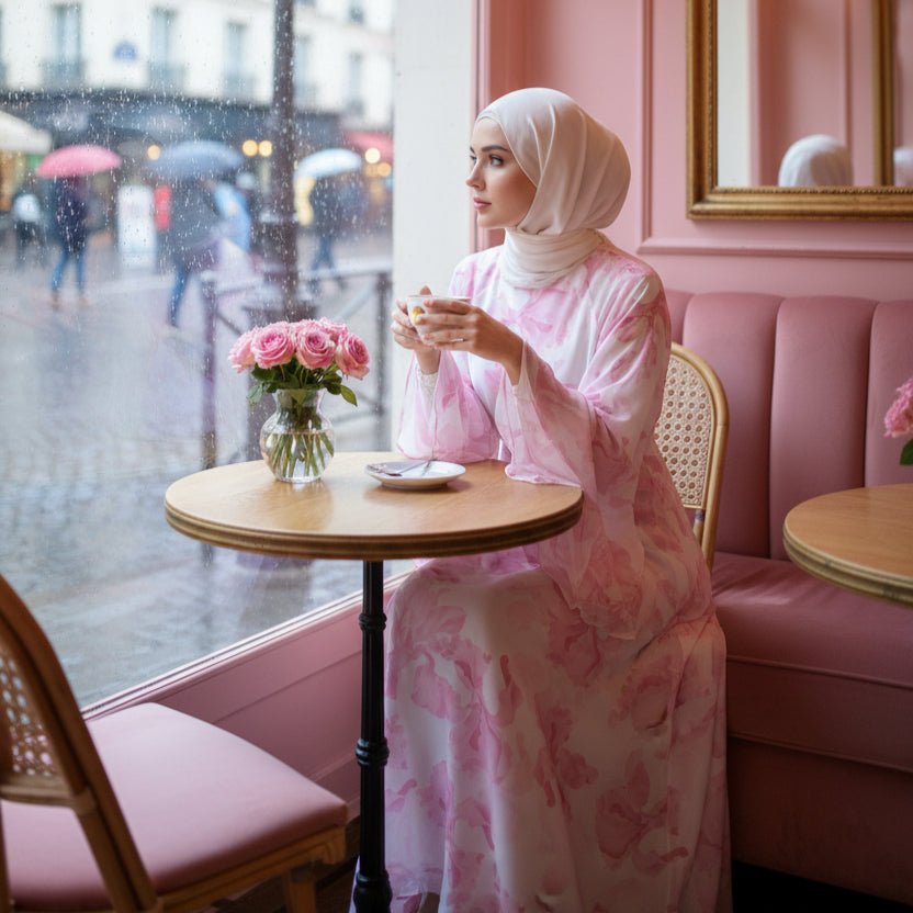 Blossom Printed Chiffon Abaya, view 3