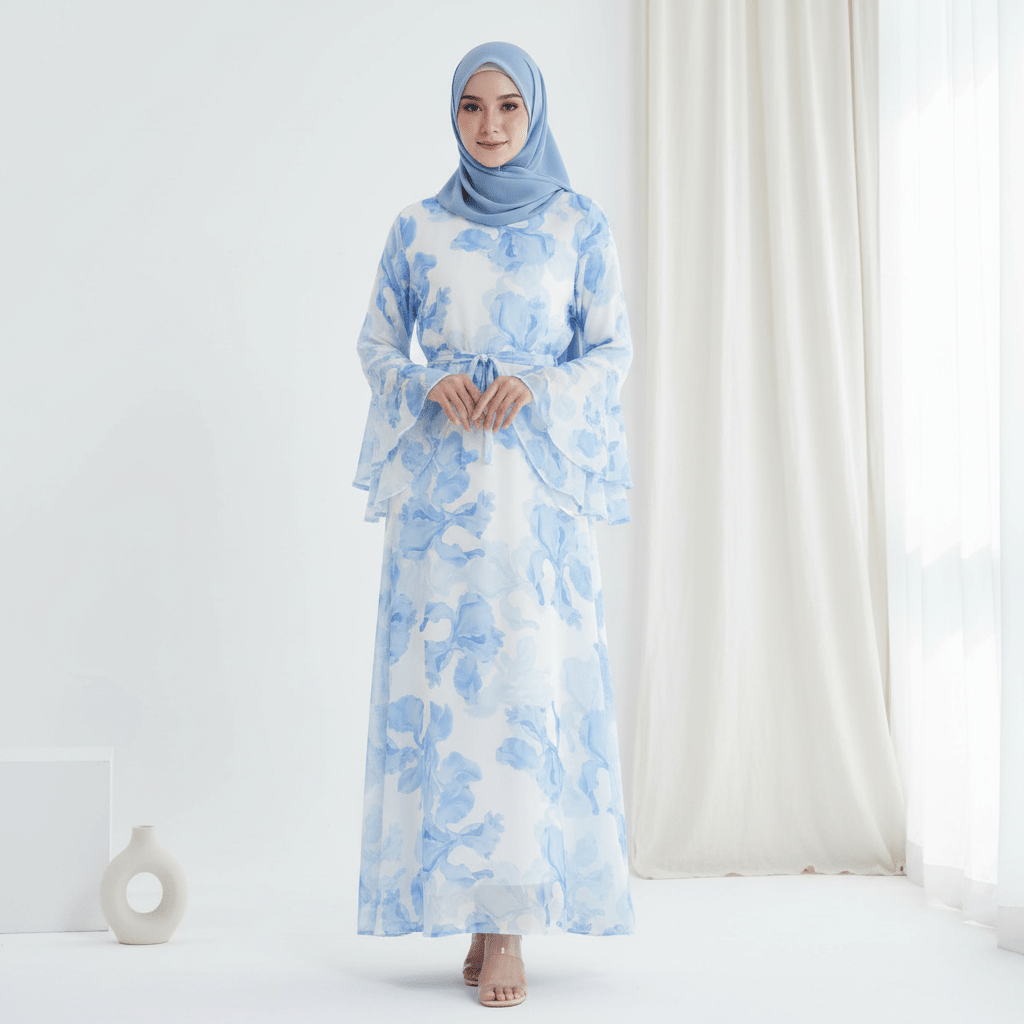 Blossom Printed Chiffon Abaya, view 5