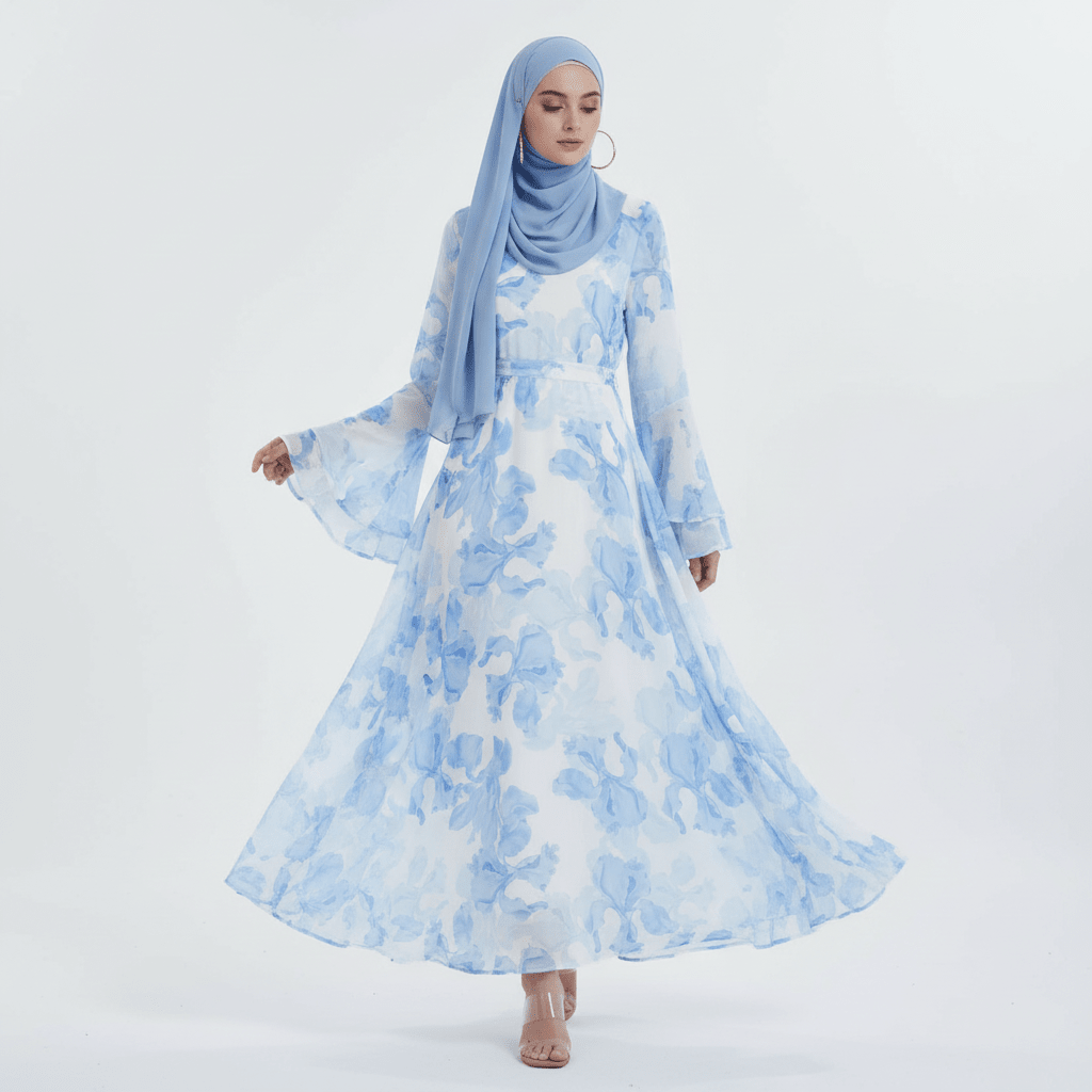 Blossom Printed Chiffon Abaya, view 6