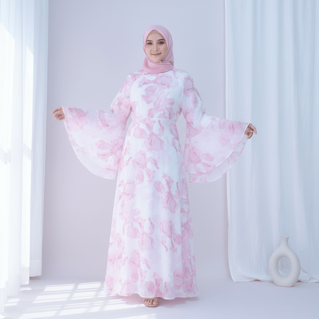 Blossom Printed Chiffon Abaya, view 7