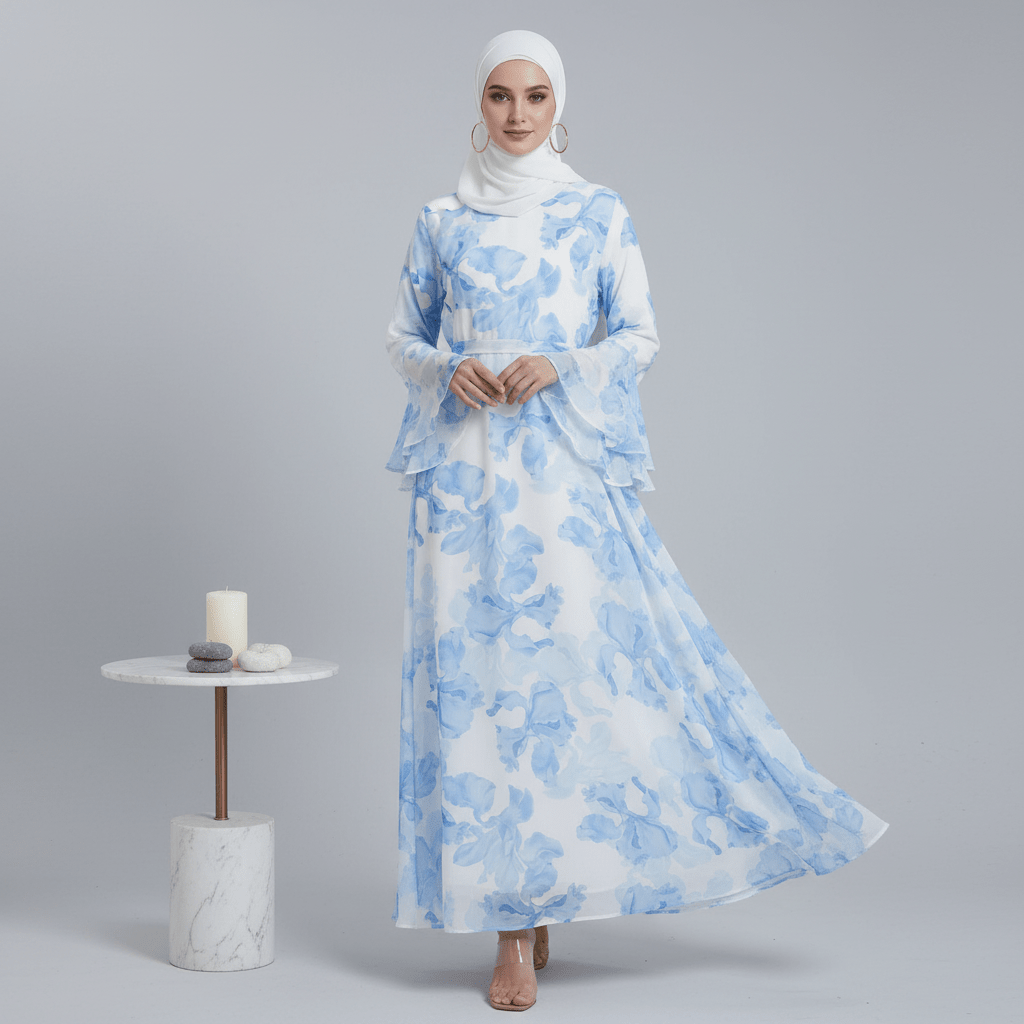 Blossom Printed Chiffon Abaya, view 8