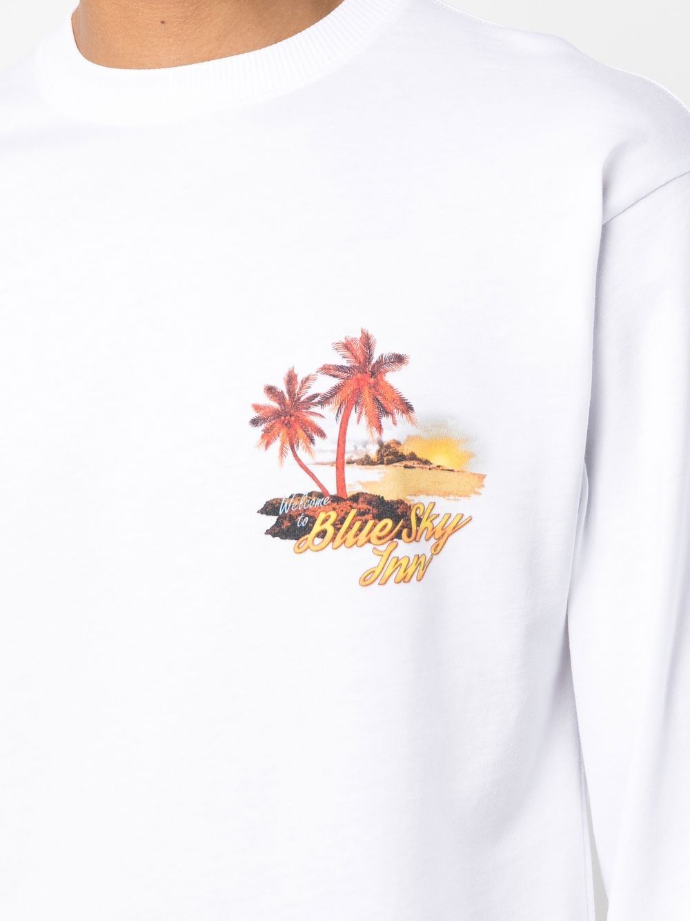 Blue Sky Inn Logo-Embroidered Long-Sleeve T-Shirt — White, view 2