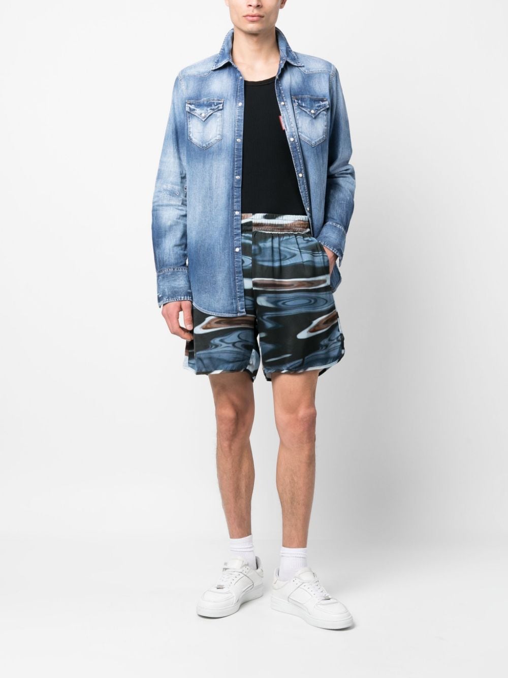 Blue Sky Inn Graphic Print Shorts — Blue, view 2