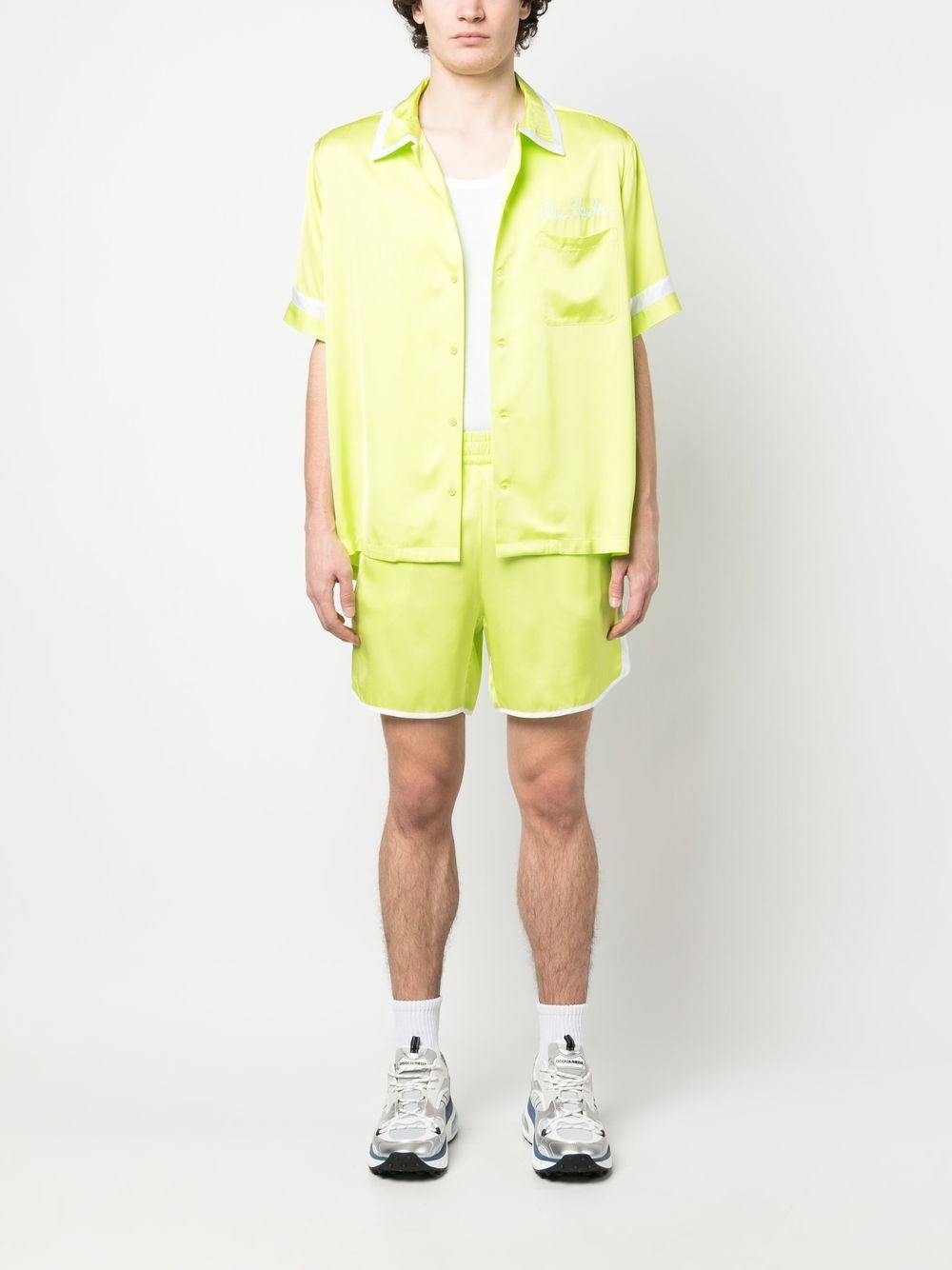 Blue Sky Inn Contrasting-Side Track Shorts — lime green, view 2