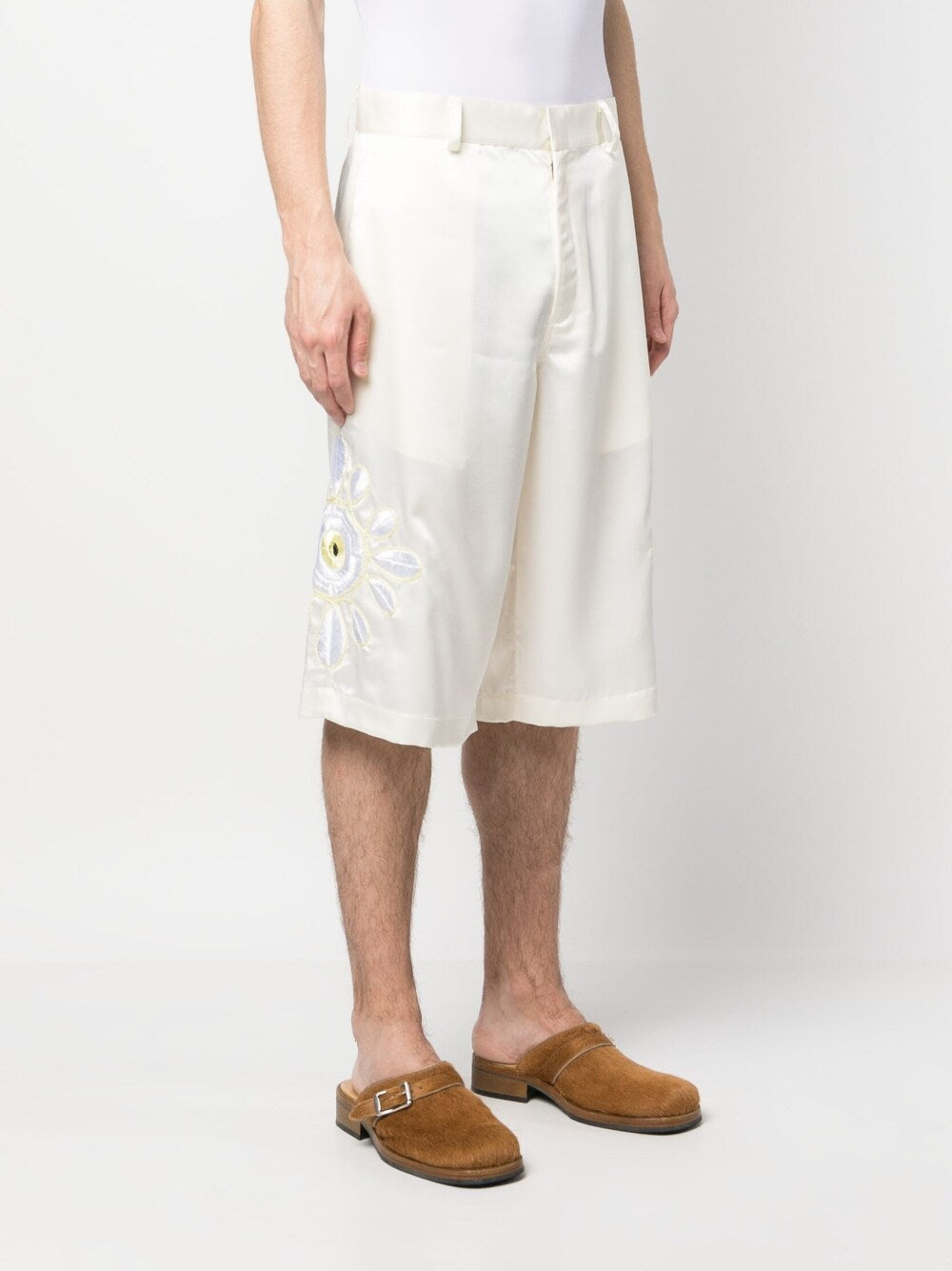 Bluemarble Embroidered Satin Shorts — Cream, view 2
