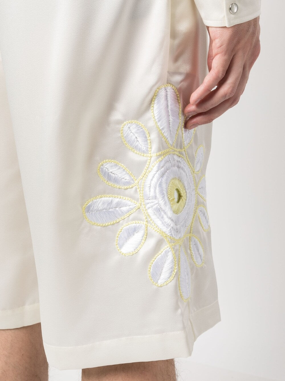 Bluemarble Embroidered Satin Shorts — Cream, view 3