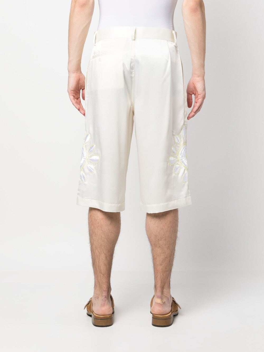 Bluemarble Embroidered Satin Shorts — Cream, view 4