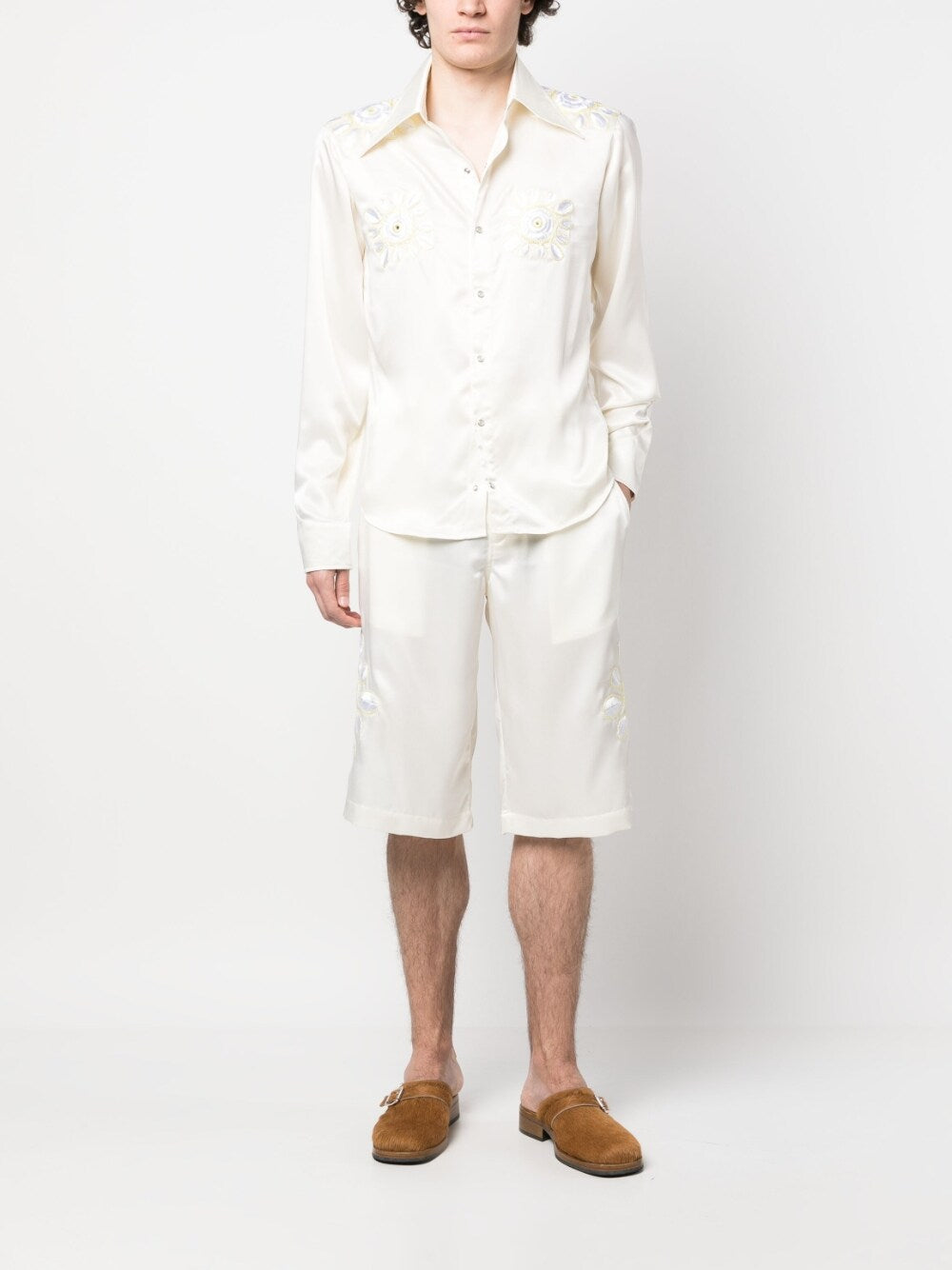 Bluemarble Embroidered Satin Shorts — Cream, view 5