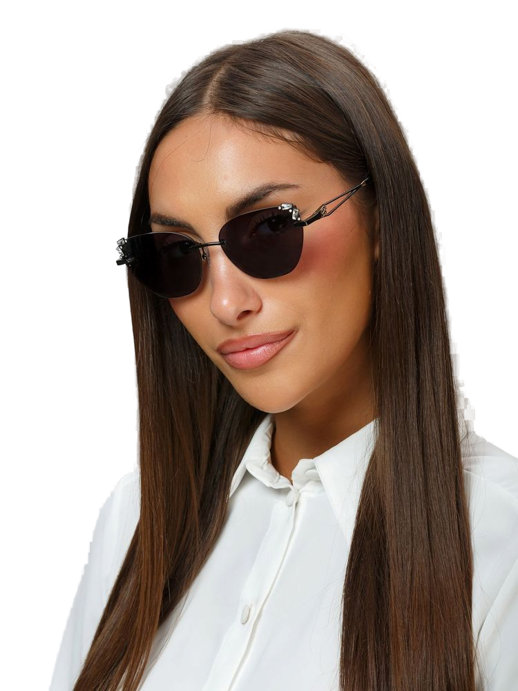 Blumarine SBM230S Metal Round-Frame Sunglasses — Black by Blumarine