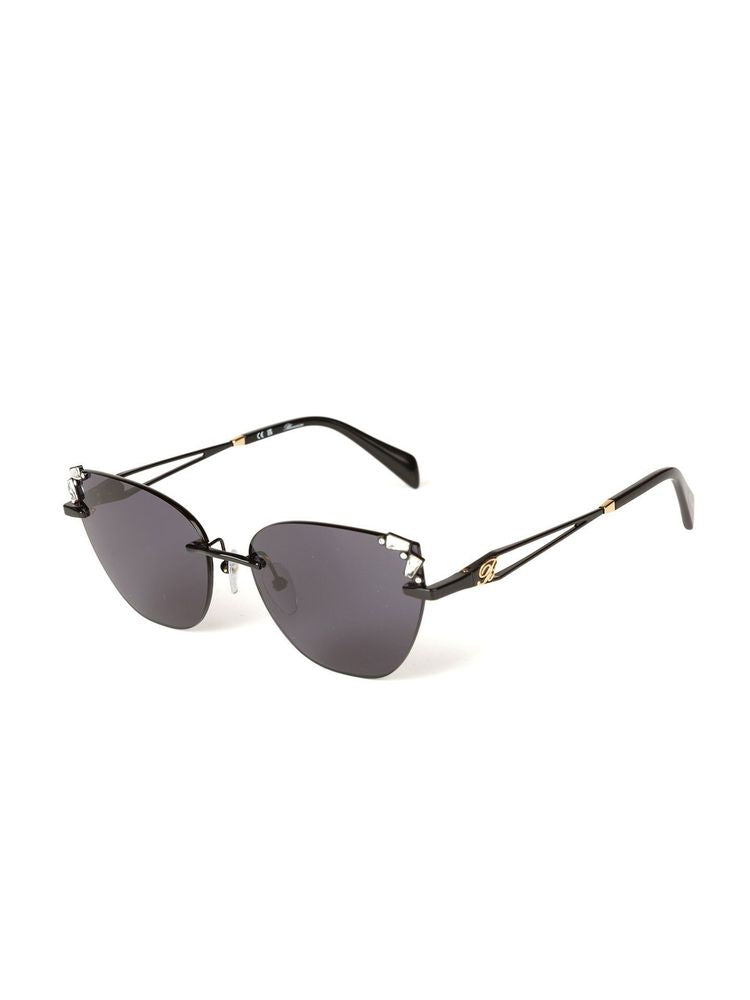 Blumarine SBM230S Metal Round-Frame Sunglasses — Black, view 3