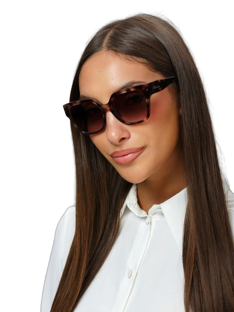 Blumarine SBM905 Acetate Square-Frame Sunglasses — Brown, view 2