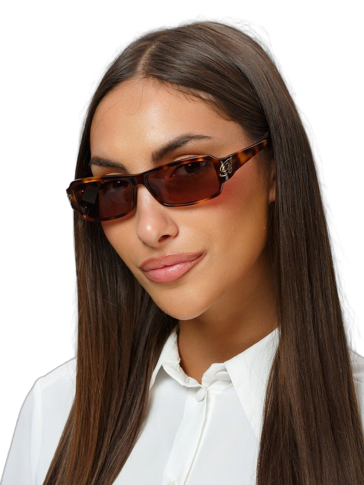 Blumarine SBM906 Glossy Havana Acetate Sunglasses — Brown by Blumarine