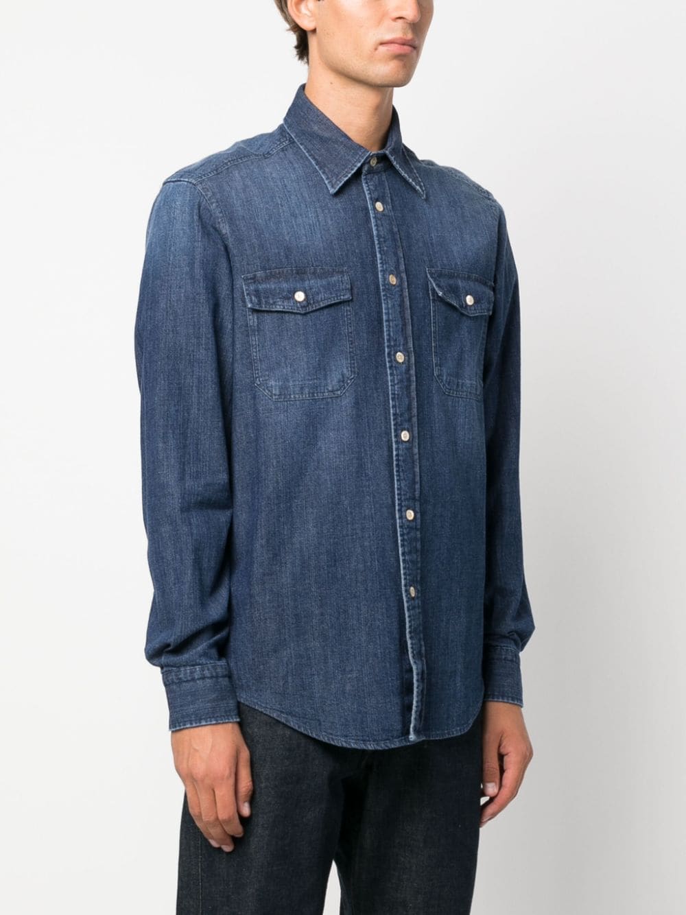 Boglioli Cotton Denim Shirt — Blue, view 2