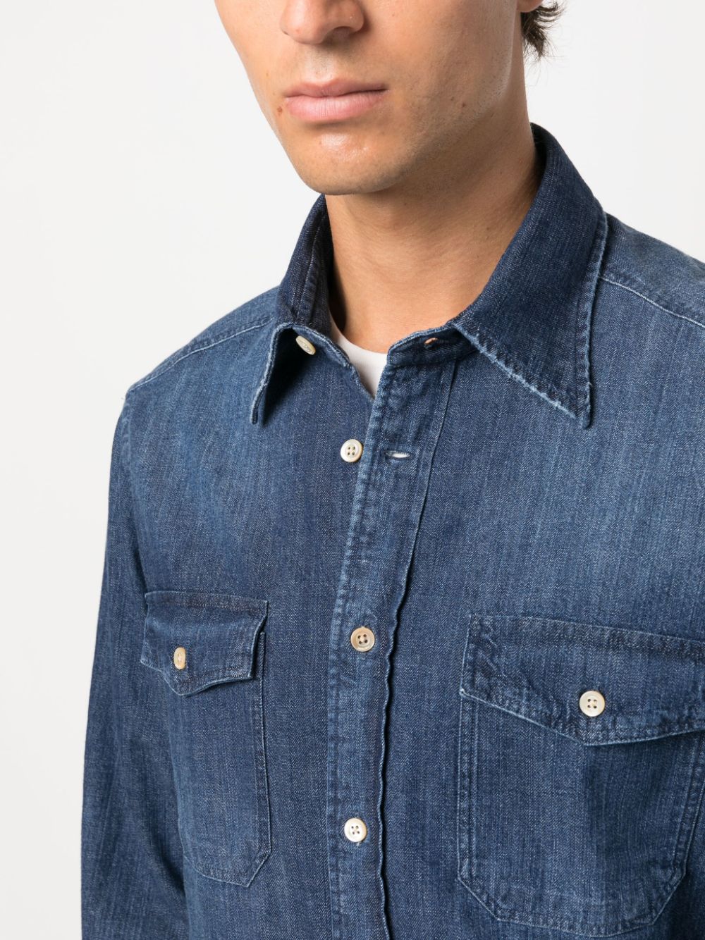 Boglioli Cotton Denim Shirt — Blue, view 3
