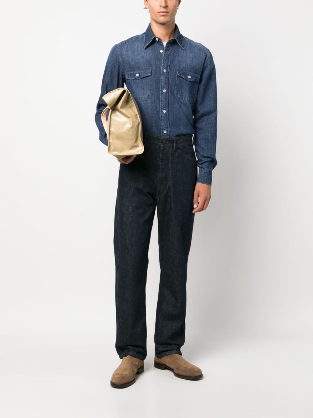 Boglioli Cotton Denim Shirt — Blue, view 4
