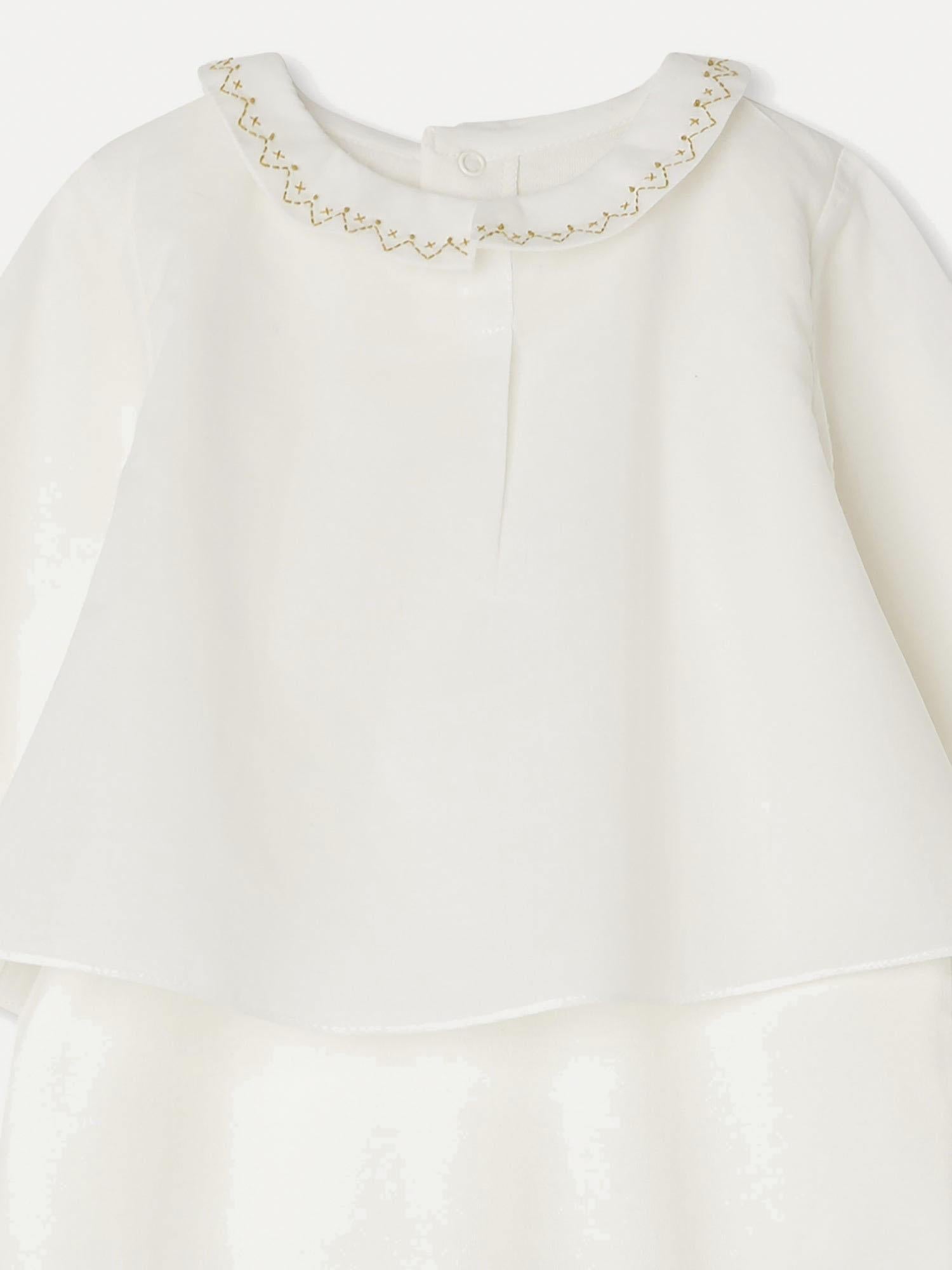 Bonpoint Embroidered Collar Cotton Pajama Top — White by Bonpoint