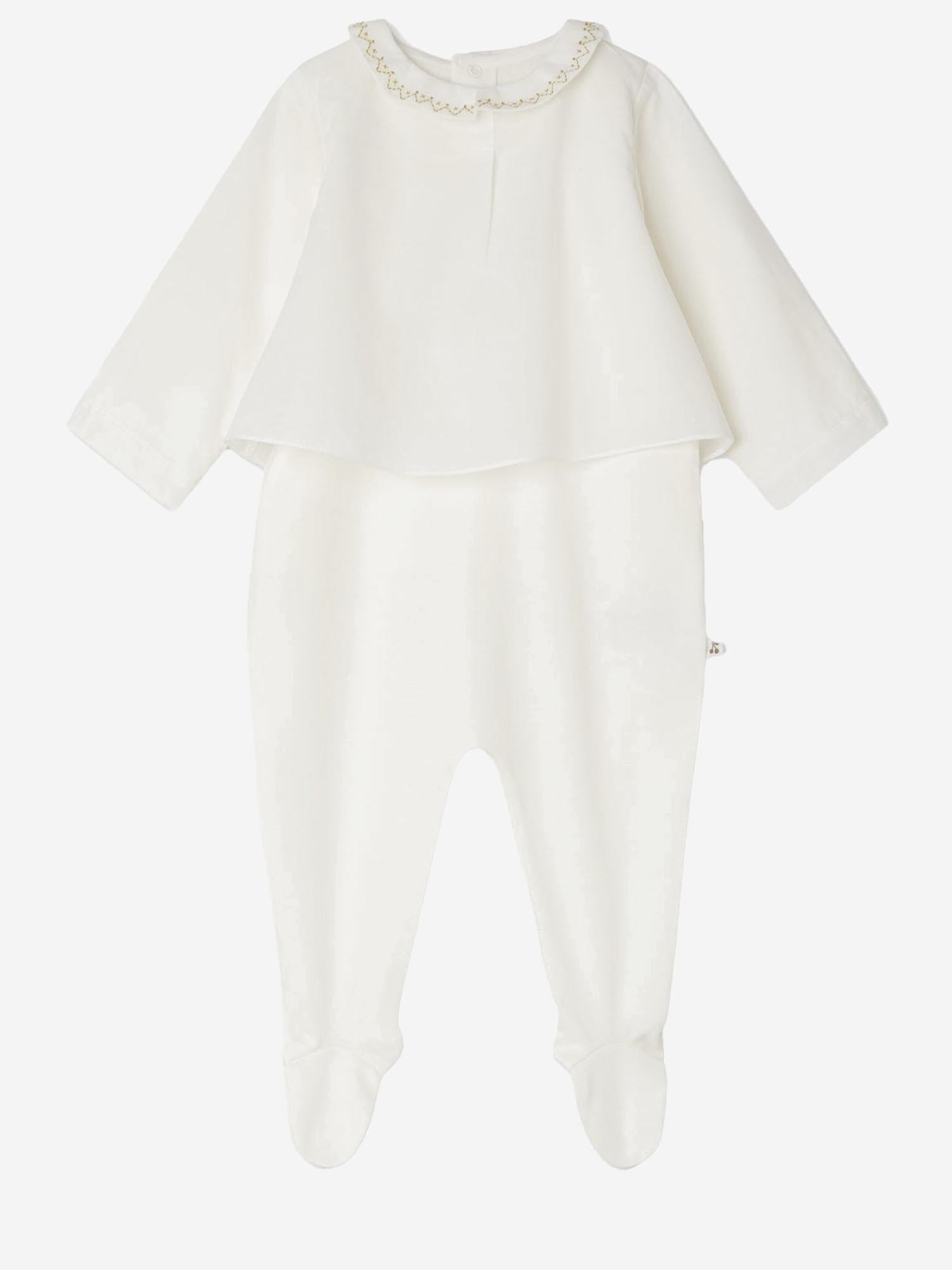 Bonpoint Embroidered Collar Cotton Pajama Top — White, view 2