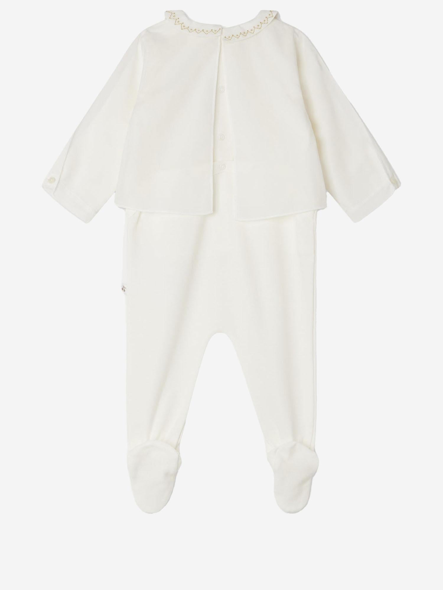 Bonpoint Embroidered Collar Cotton Pajama Top — White, view 3