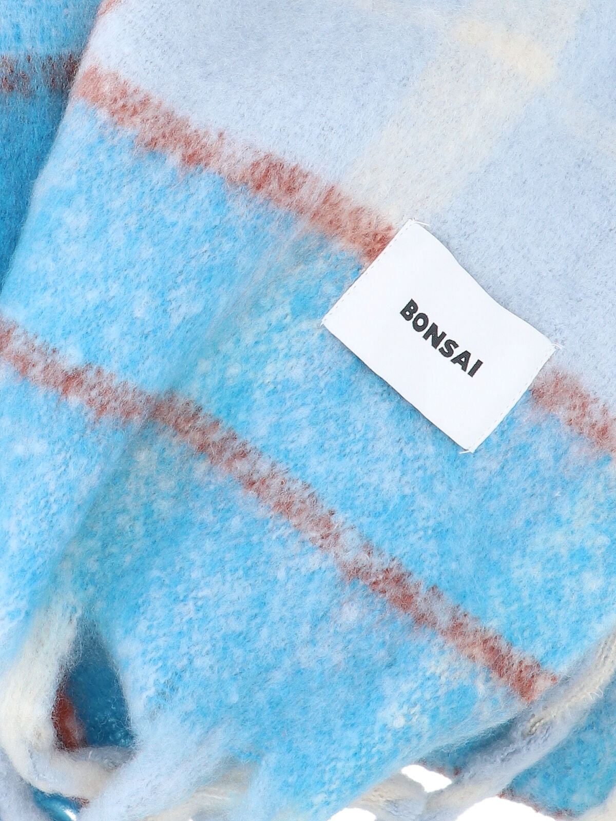 Bonsai Checked Mohair-Blend Scarf — Blue, view 2