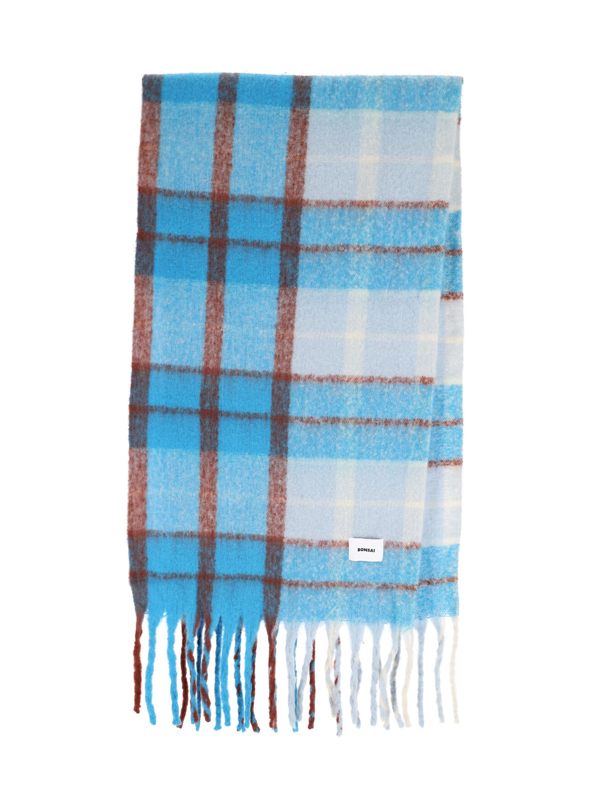 Bonsai Checked Mohair-Blend Scarf — Blue, view 3