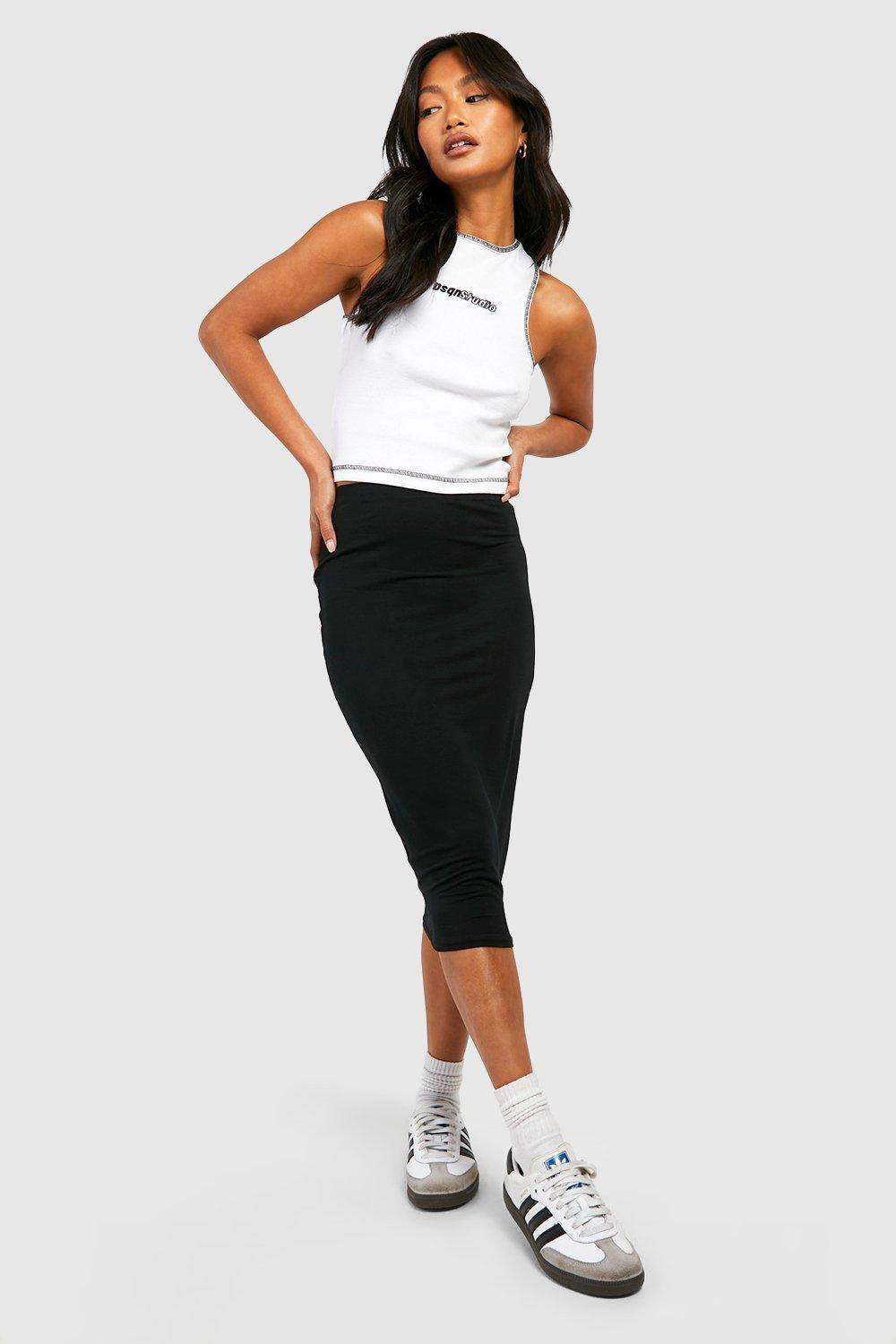 boohoo Women's Basic Solid Black High Waisted Midi Skirt by boohoo
