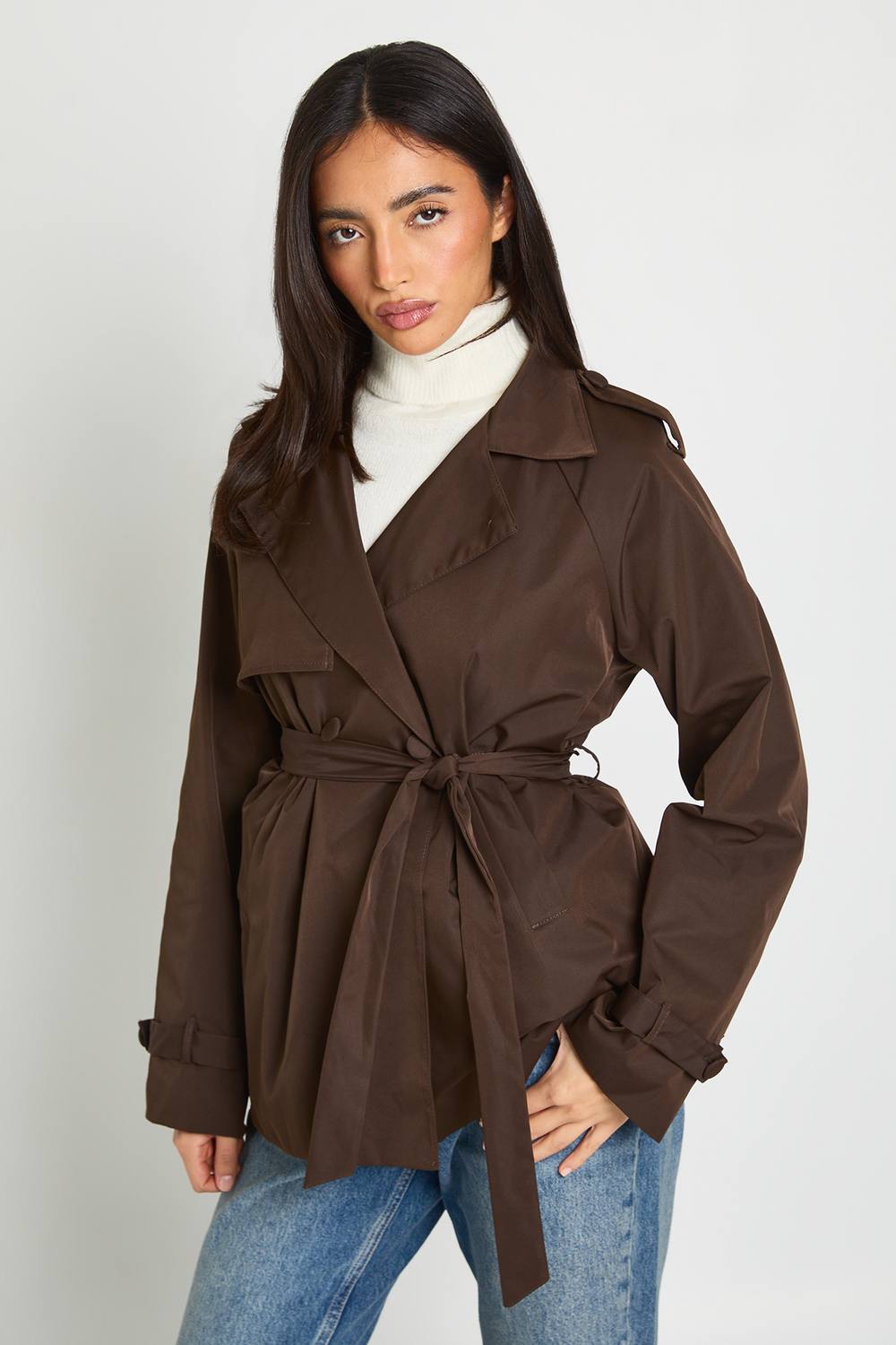 boohoo Women's Belted Trench Coat in Chocolate by boohoo