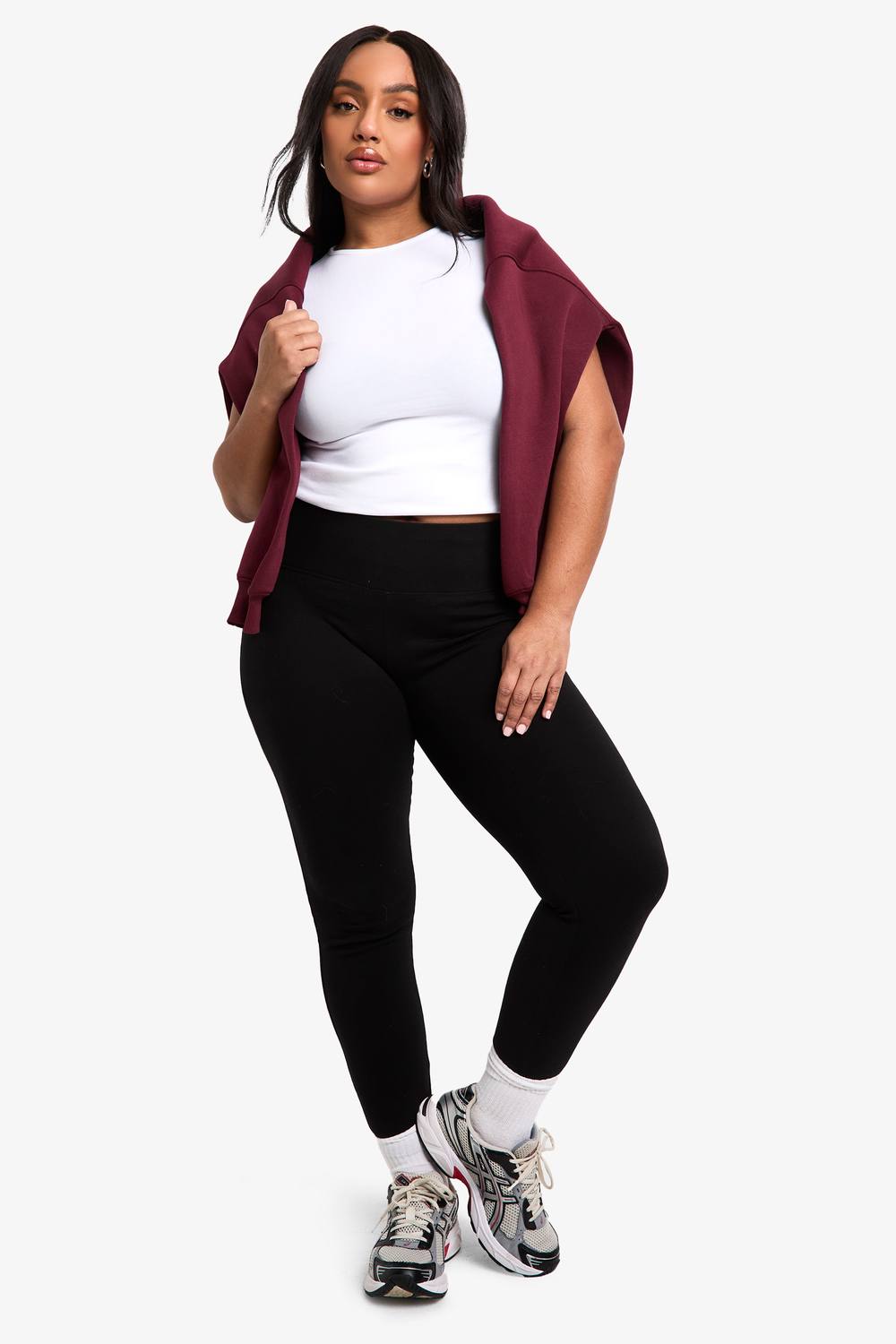 boohoo Women's Basics Plus High Waisted Deep Waistband Legging Pants in Black by boohoo