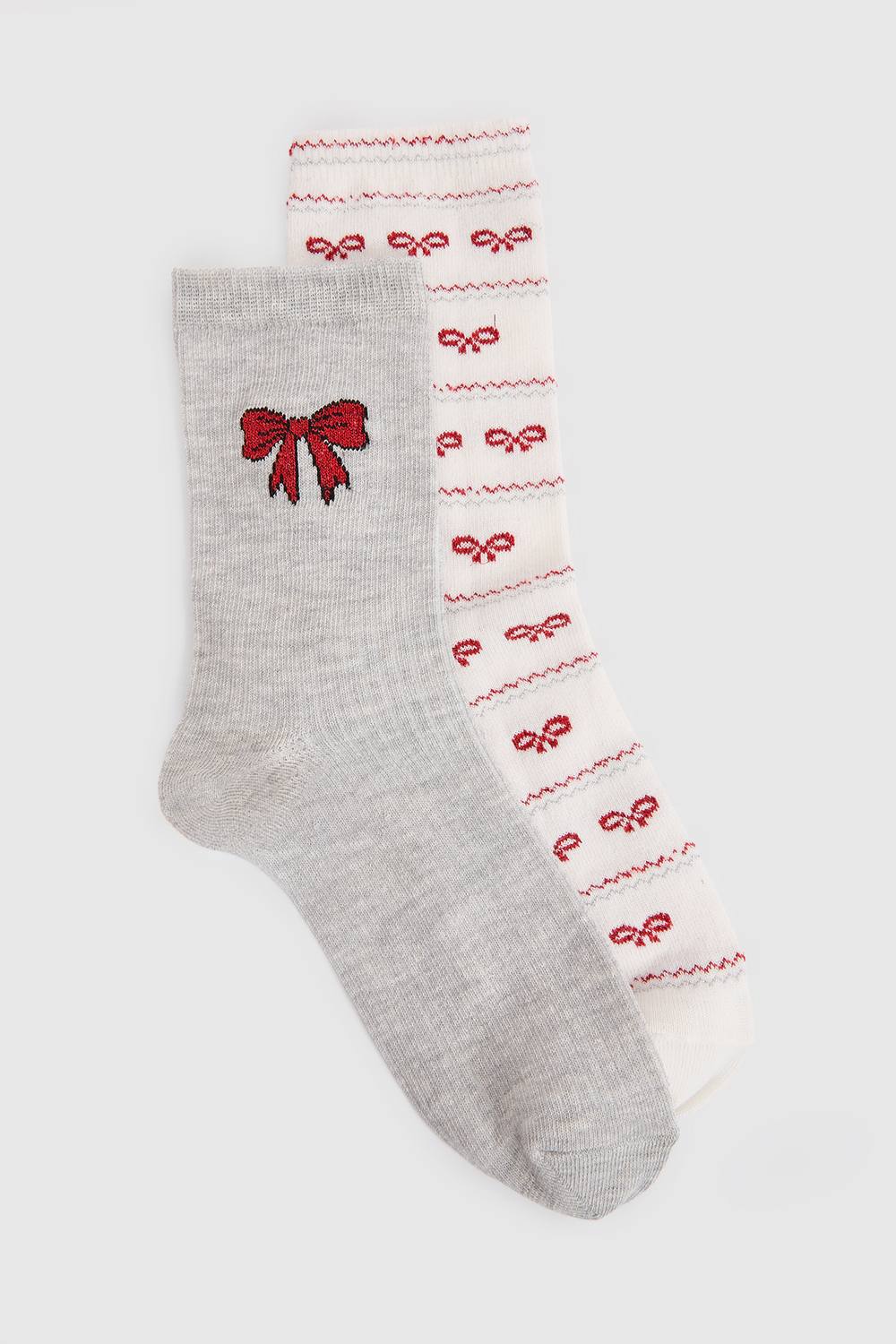 boohoo Women's Bow Glitter Detail Socks 2 Pack in Grey by boohoo