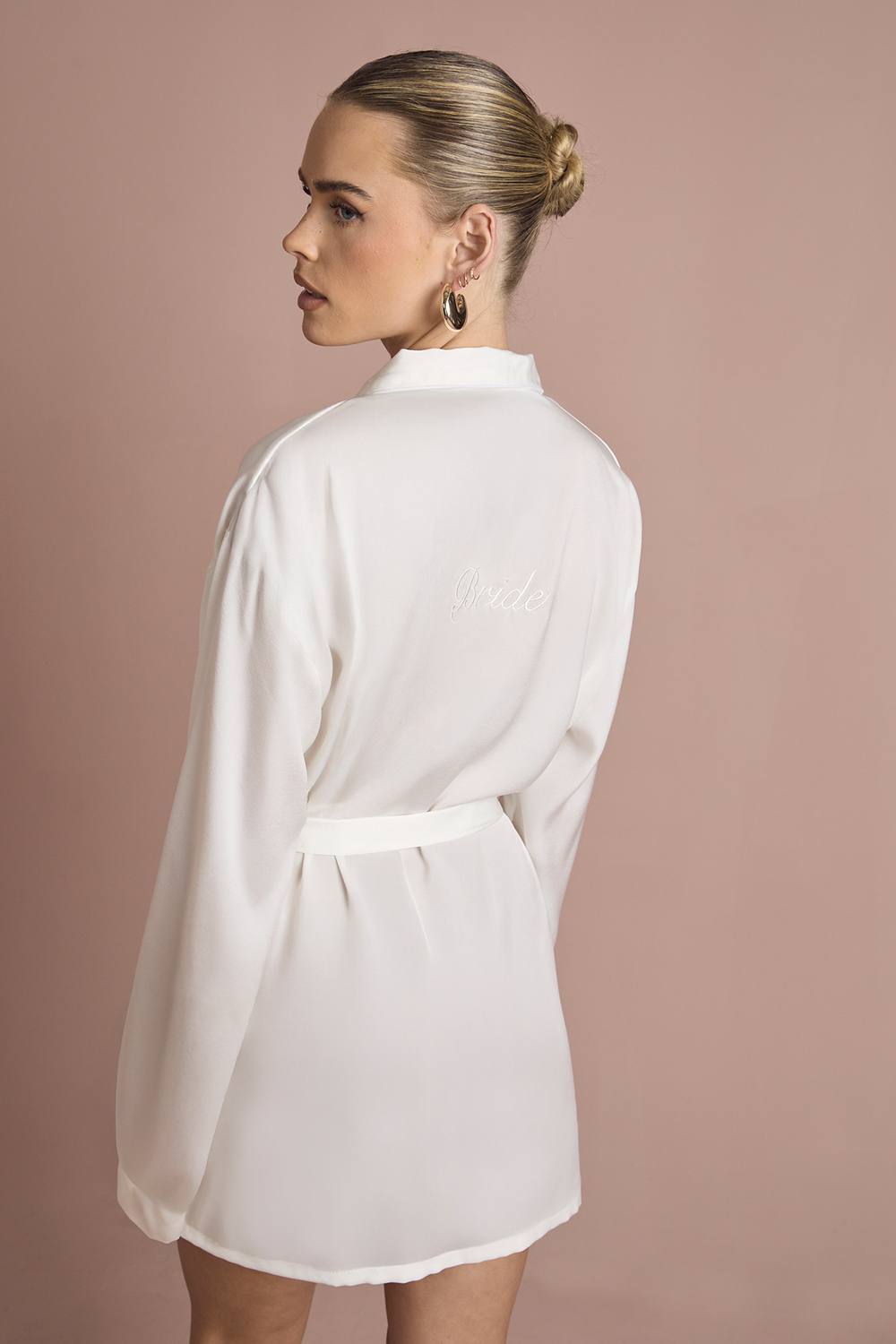 boohoo Women's Bridal 'bride' Satin Embroidered Short Robe in White by boohoo