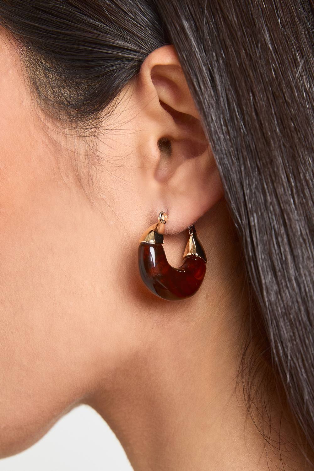 boohoo Women's Brown Enamel Hoops in Gold by boohoo