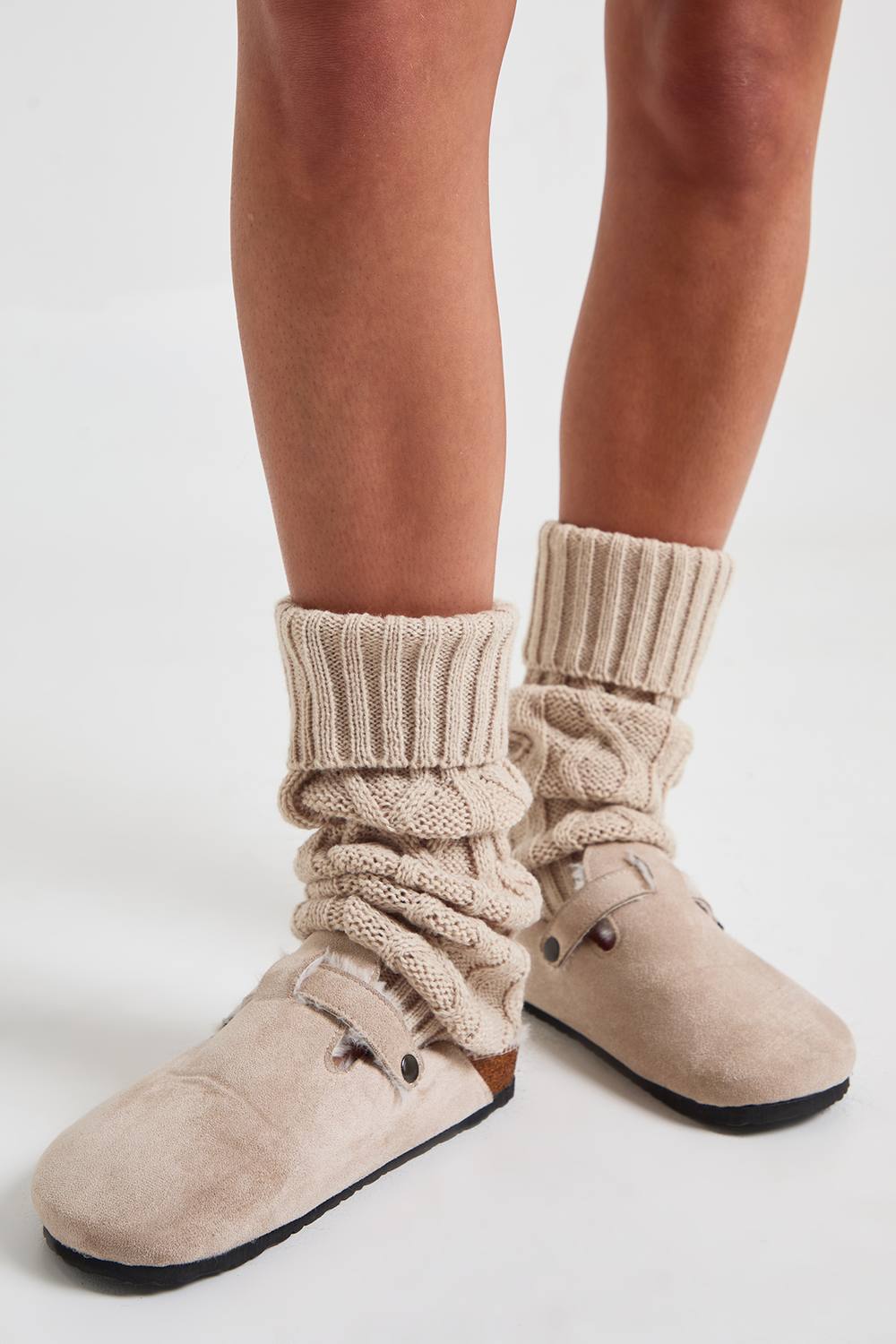 boohoo Women's Cable Knit Leg Warmers in Beige by boohoo