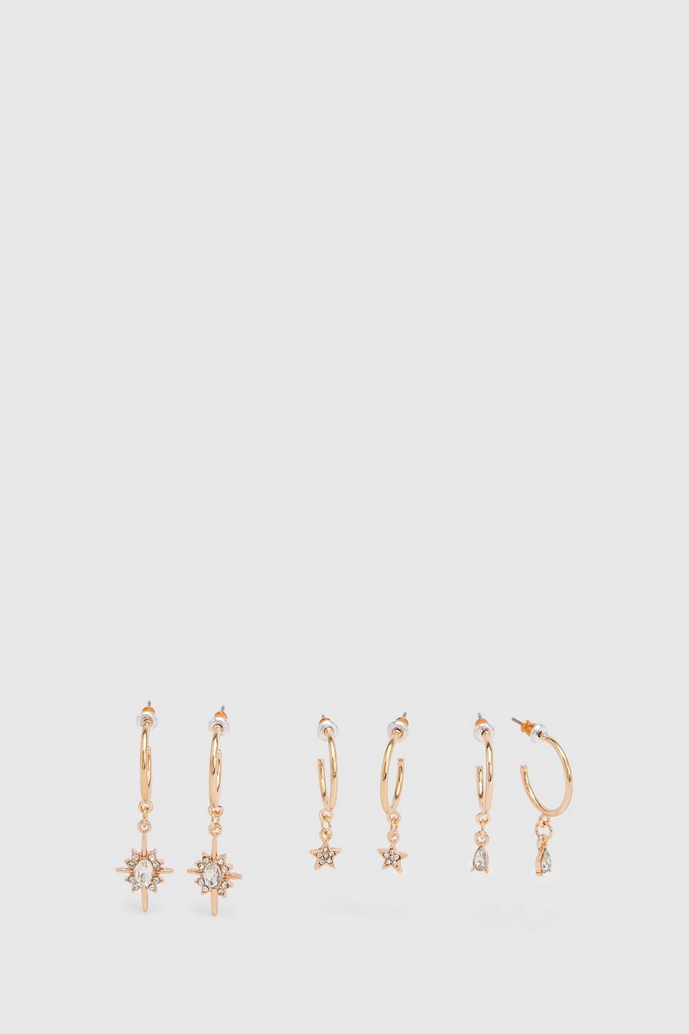 boohoo Women's Celestial Diamante Hoops 3 Pack in Gold by boohoo