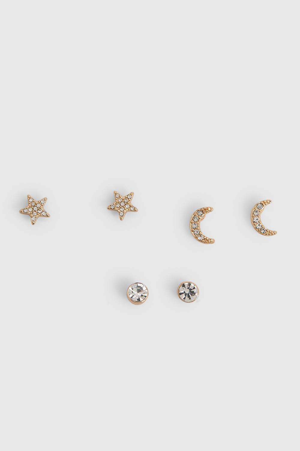 boohoo Women's Celestial Diamante Stud Earrings 3 Pack in Gold by boohoo