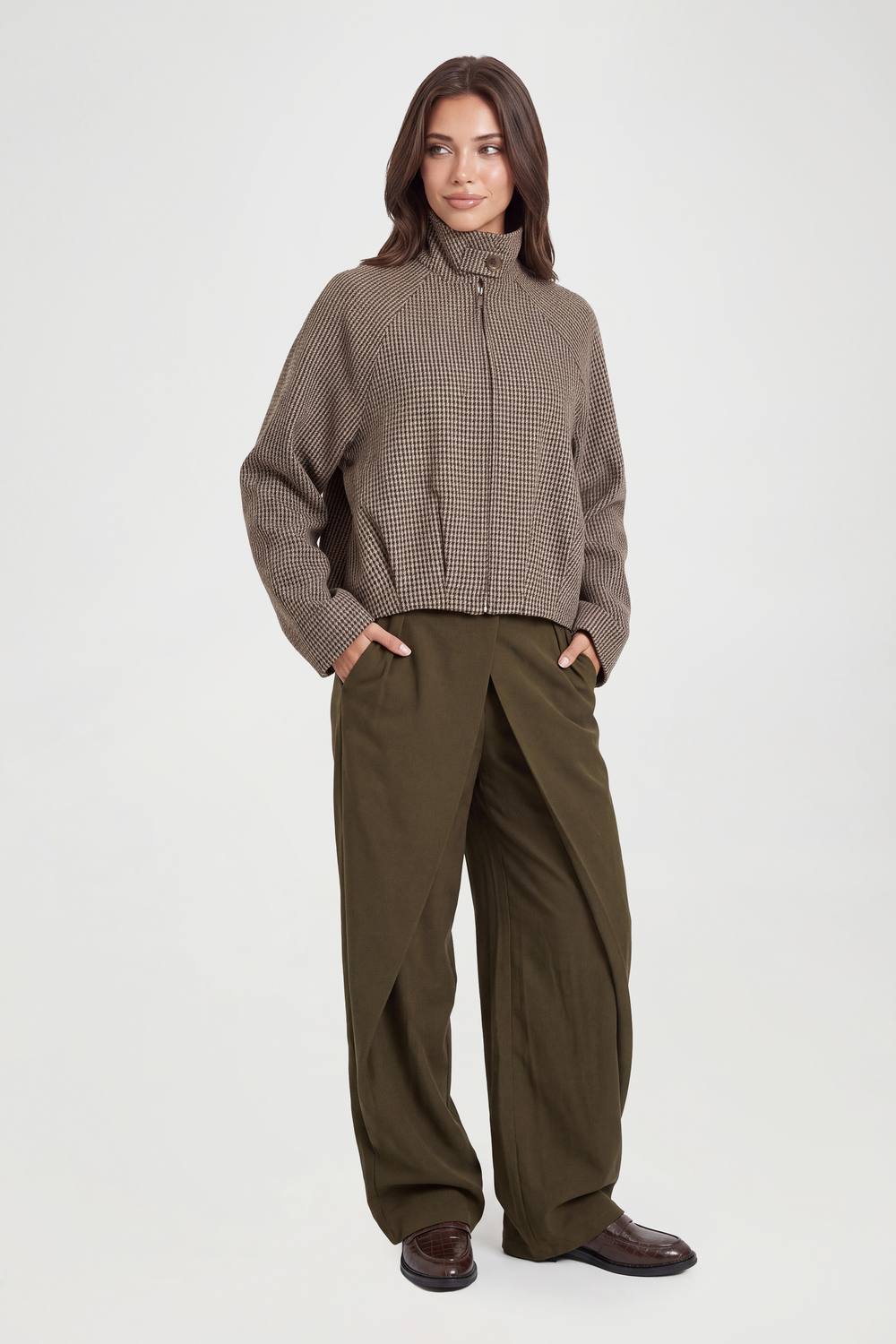 boohoo Women's Checked Oversized Bomber Jacket in Brown by boohoo