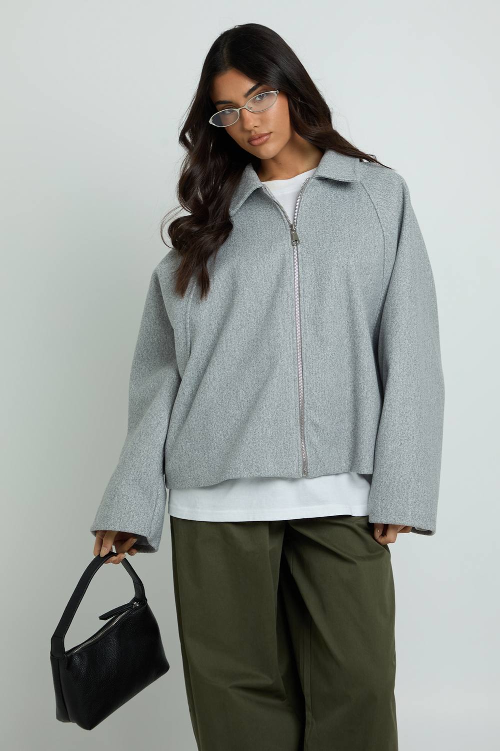 boohoo Women's Collared Oversized Wool Look Jacket in Grey by boohoo