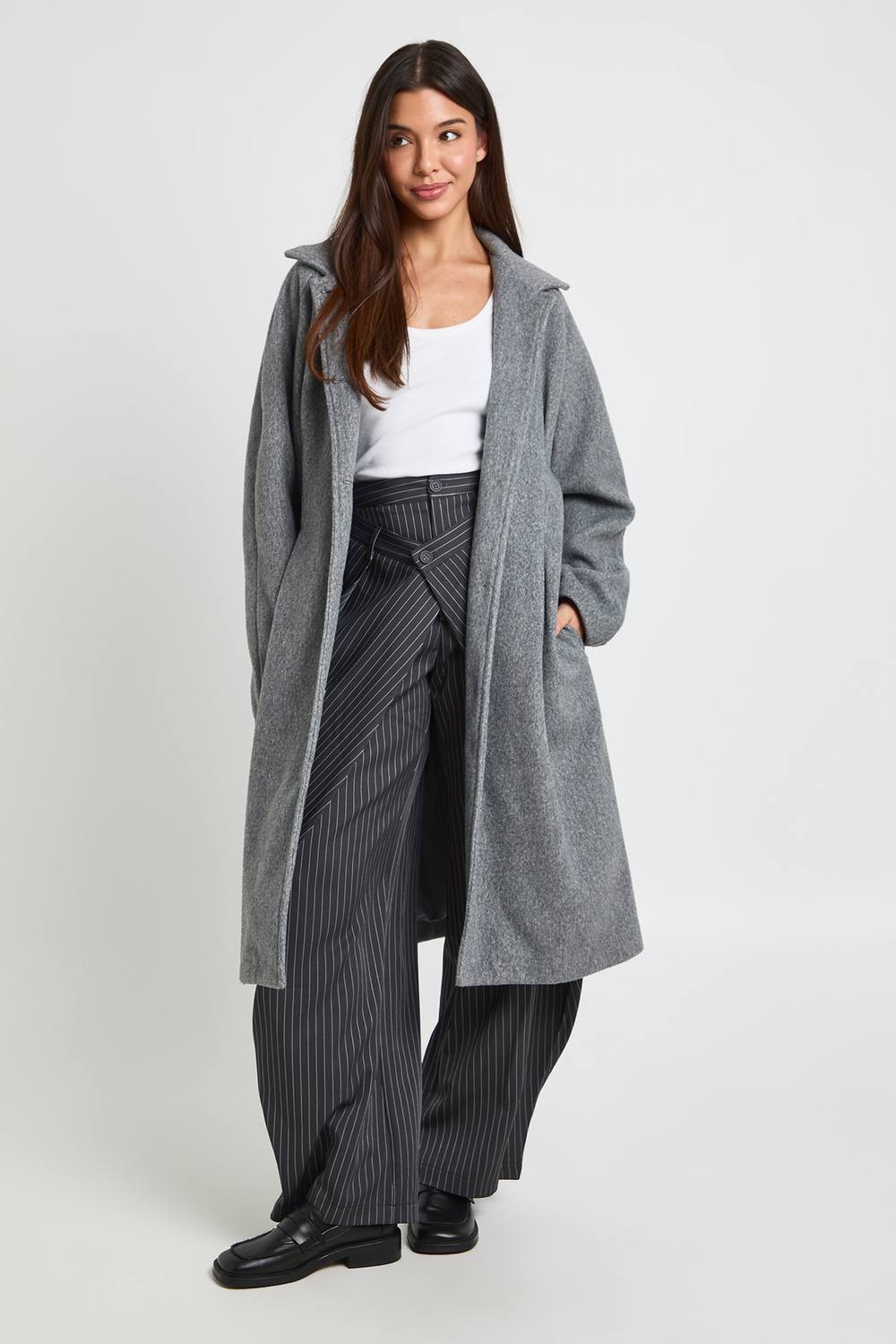 boohoo Women's Collared Wool Look Coat in Grey by boohoo