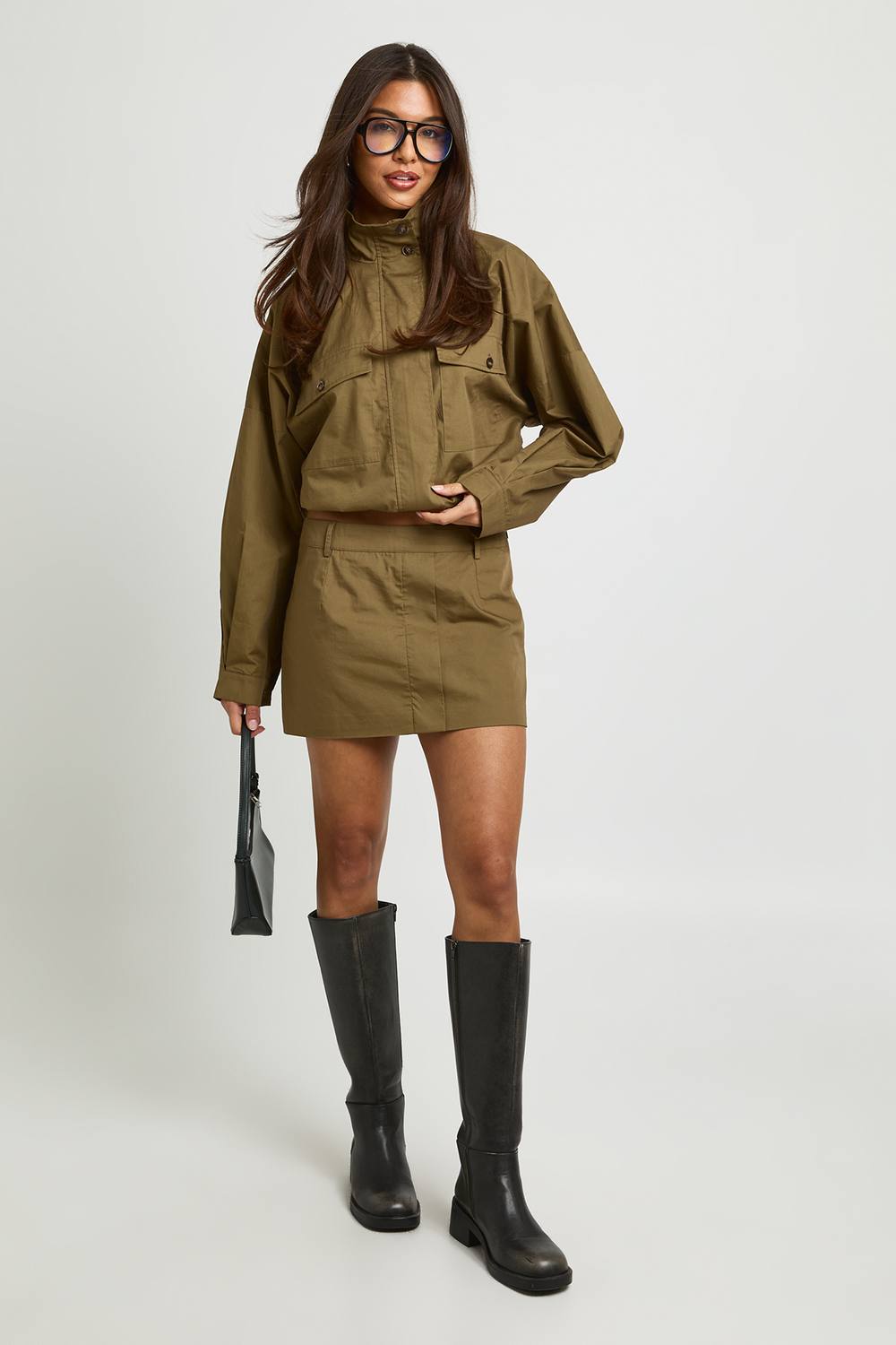 boohoo Women's Cotton Mini Skirt in Olive by boohoo