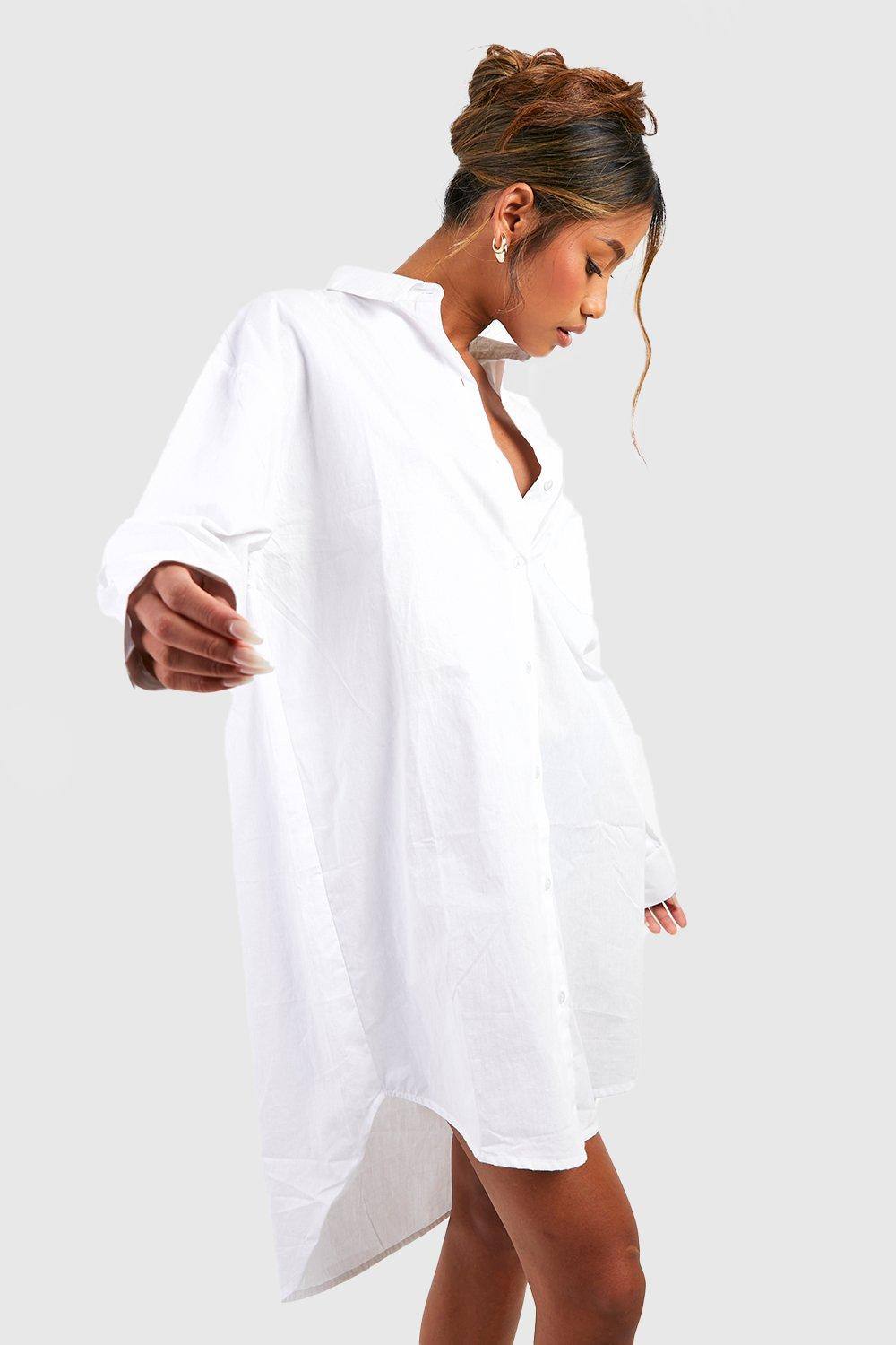 boohoo Women's Cotton Poplin Ultimate Oversized Shirt Dress in White by boohoo