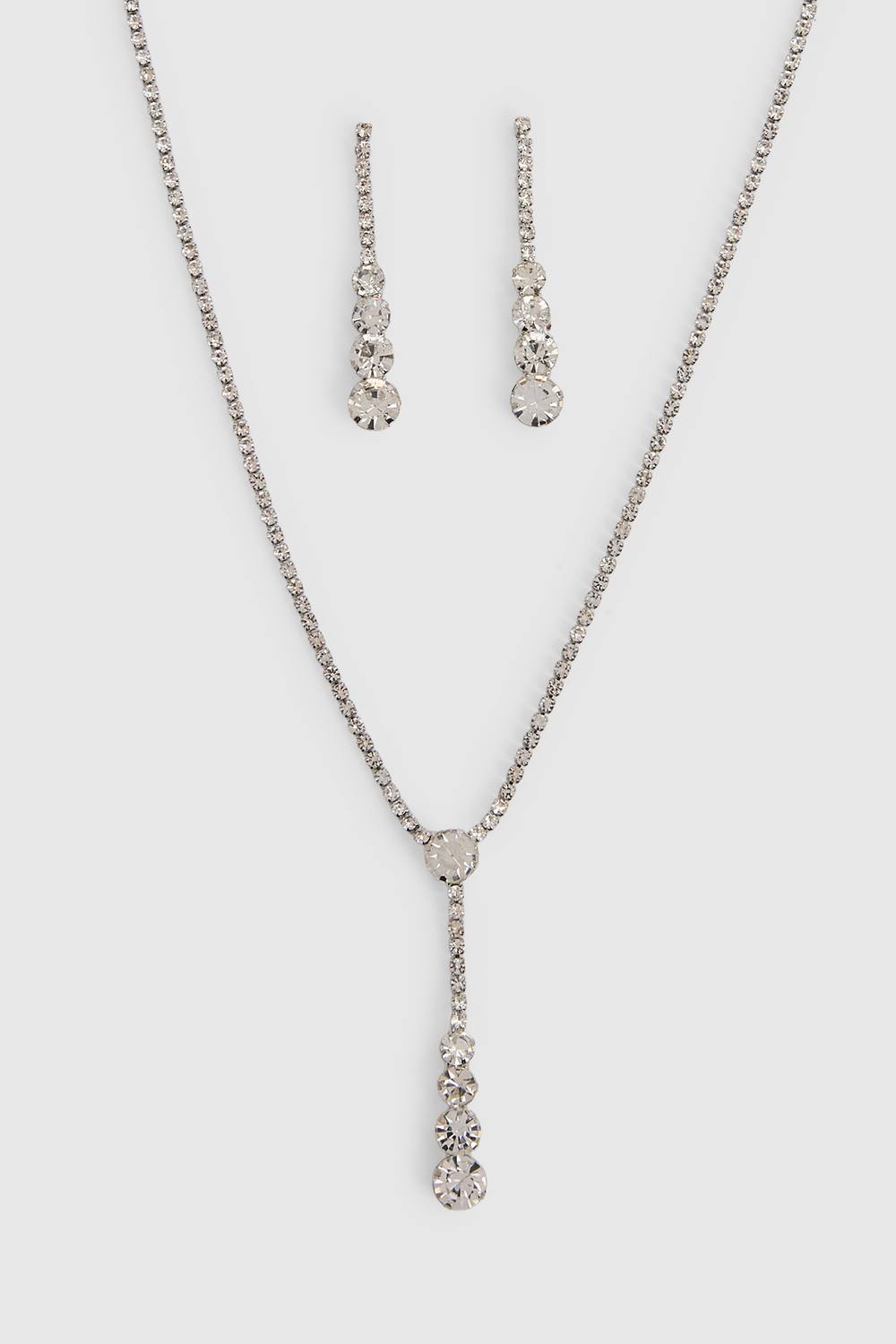 boohoo Women's Diamante Drop Earrings & Necklace Set in Silver by boohoo