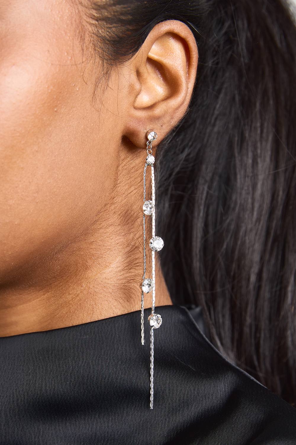 boohoo Women's Diamante Drop Earrings in Silver by boohoo