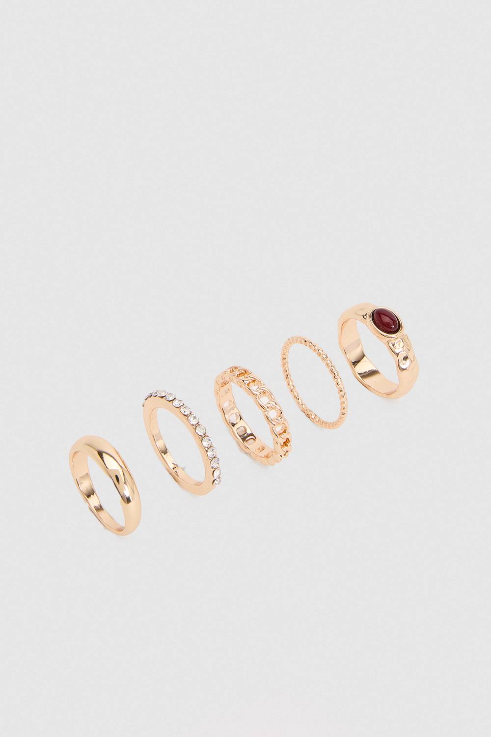 boohoo Women's Diamante & Enamel Detail Rings 5 Pack in Gold by boohoo